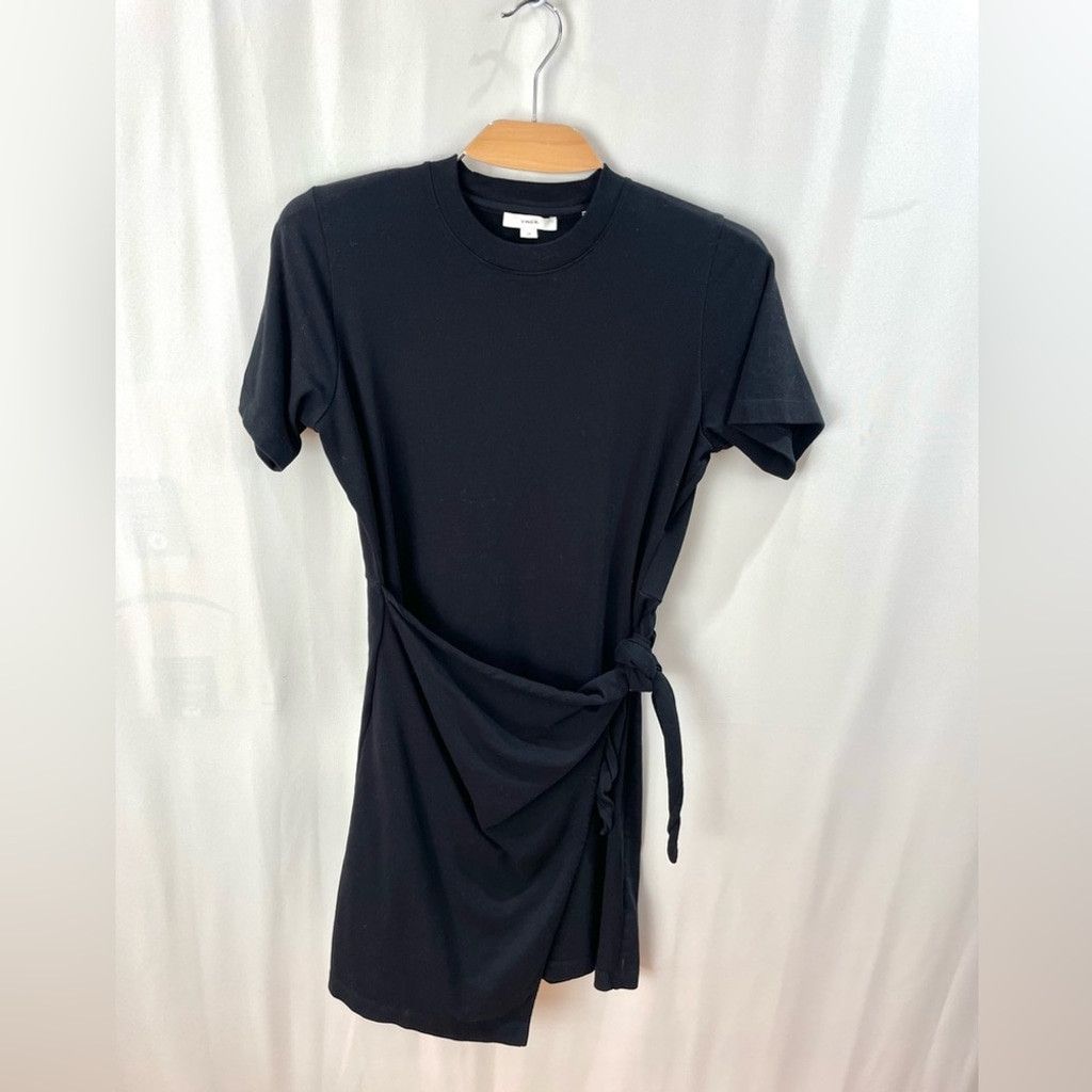 Vince Vince Jet Black Side Tie Cotton T-Shirt Dress Size S Size S / US 4 / IT 40 - 3 Thumbnail