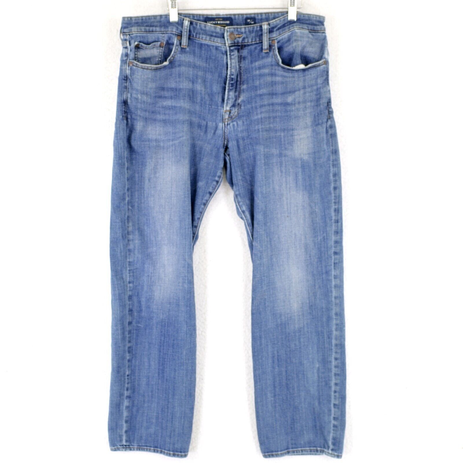 Lucky Brand Lucky Brand 383 Straight Blue Jeans 37/32 Stone Wash Whisker Size US 37 - 1 Thumbnail
