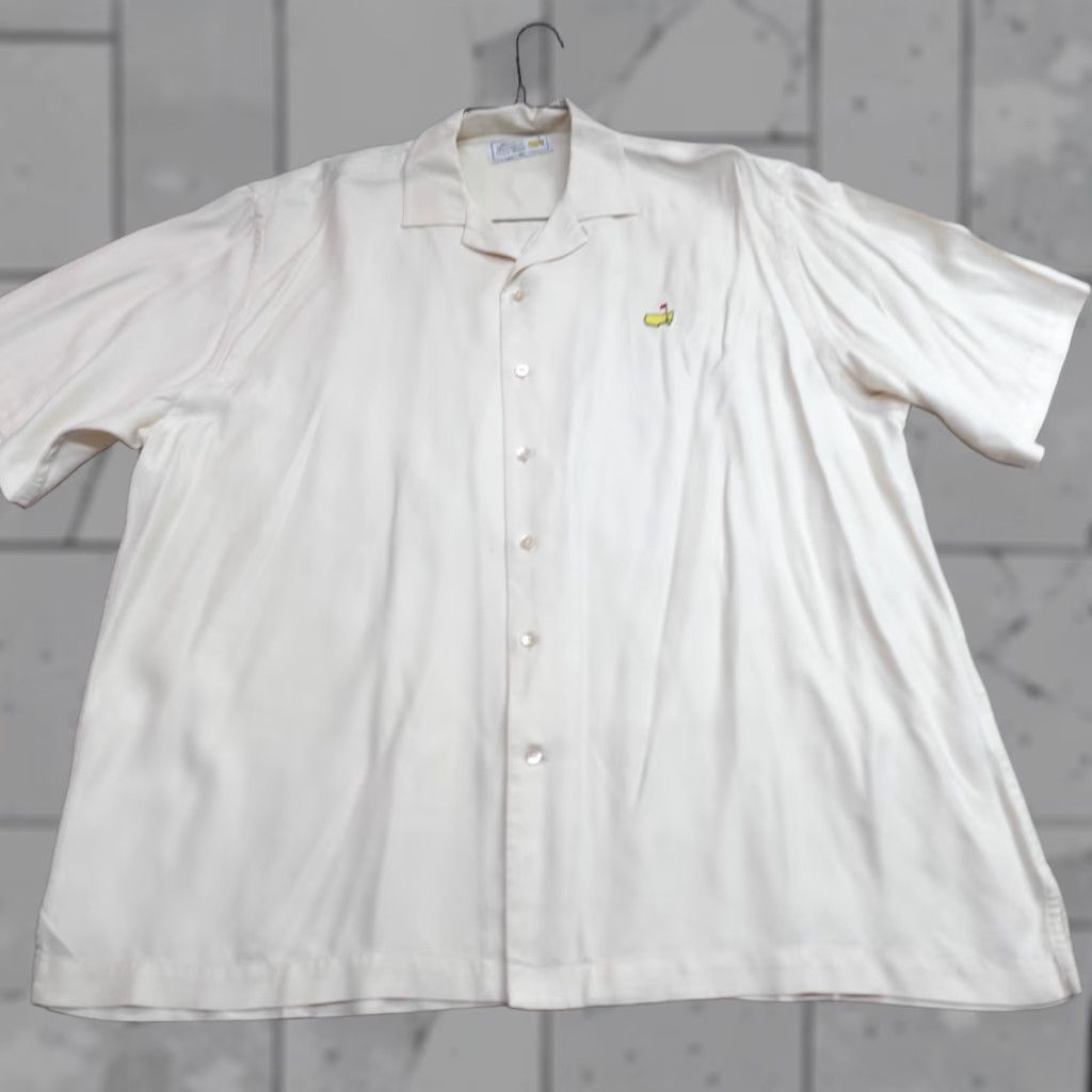 Vintage Masters Shirt XL Beige Camp Loop Collar Embroidered Silk Augusta Shirt Men Adult XL Beige Silk Embroidered Camp Loop Collar Button-Up Short Sleeve Size US XL / EU 56 / 4 - 1 Thumbnail