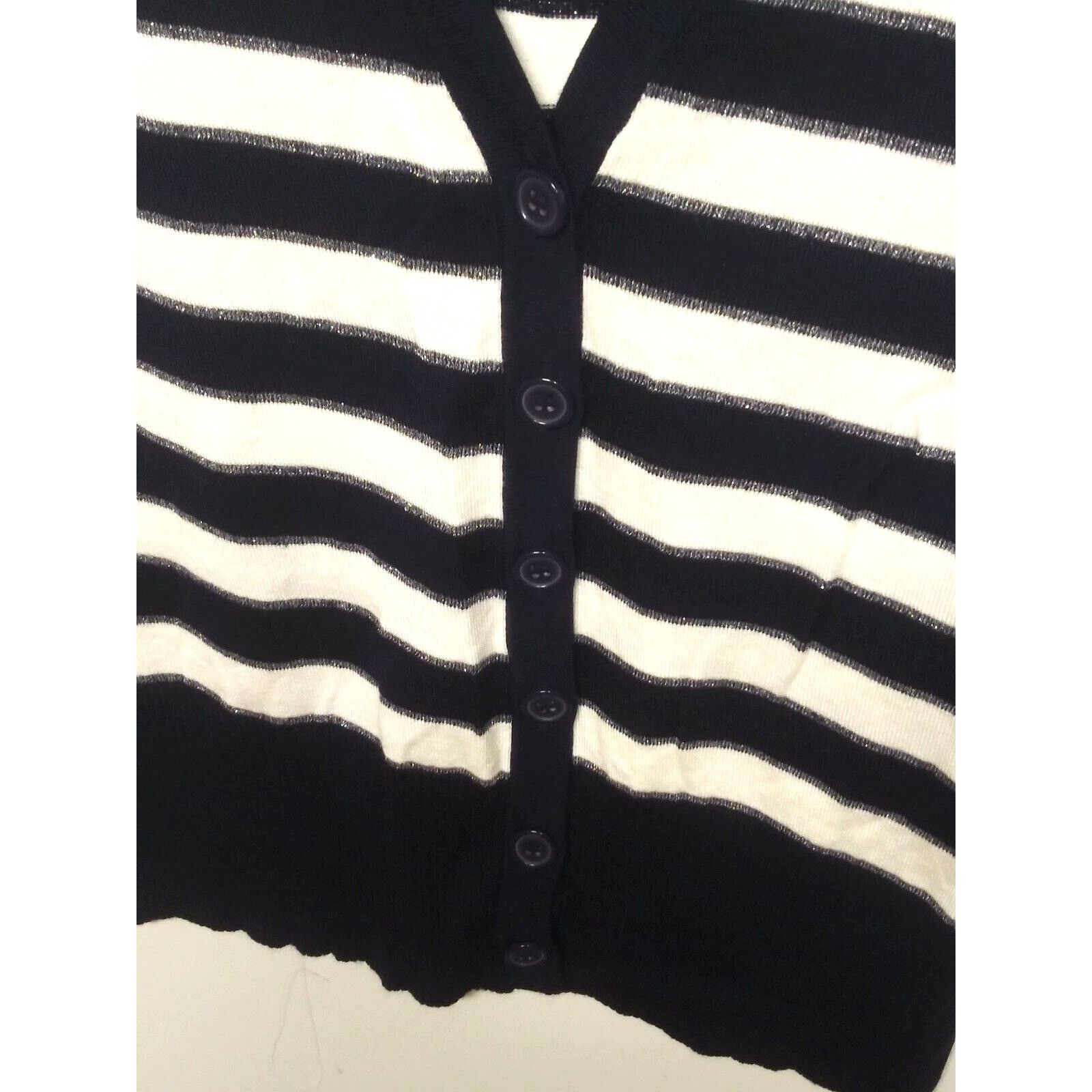 Designer 89th & Madison Cardigan sweater blue white silver striped Size L / US 10 / IT 46 - 6 Thumbnail