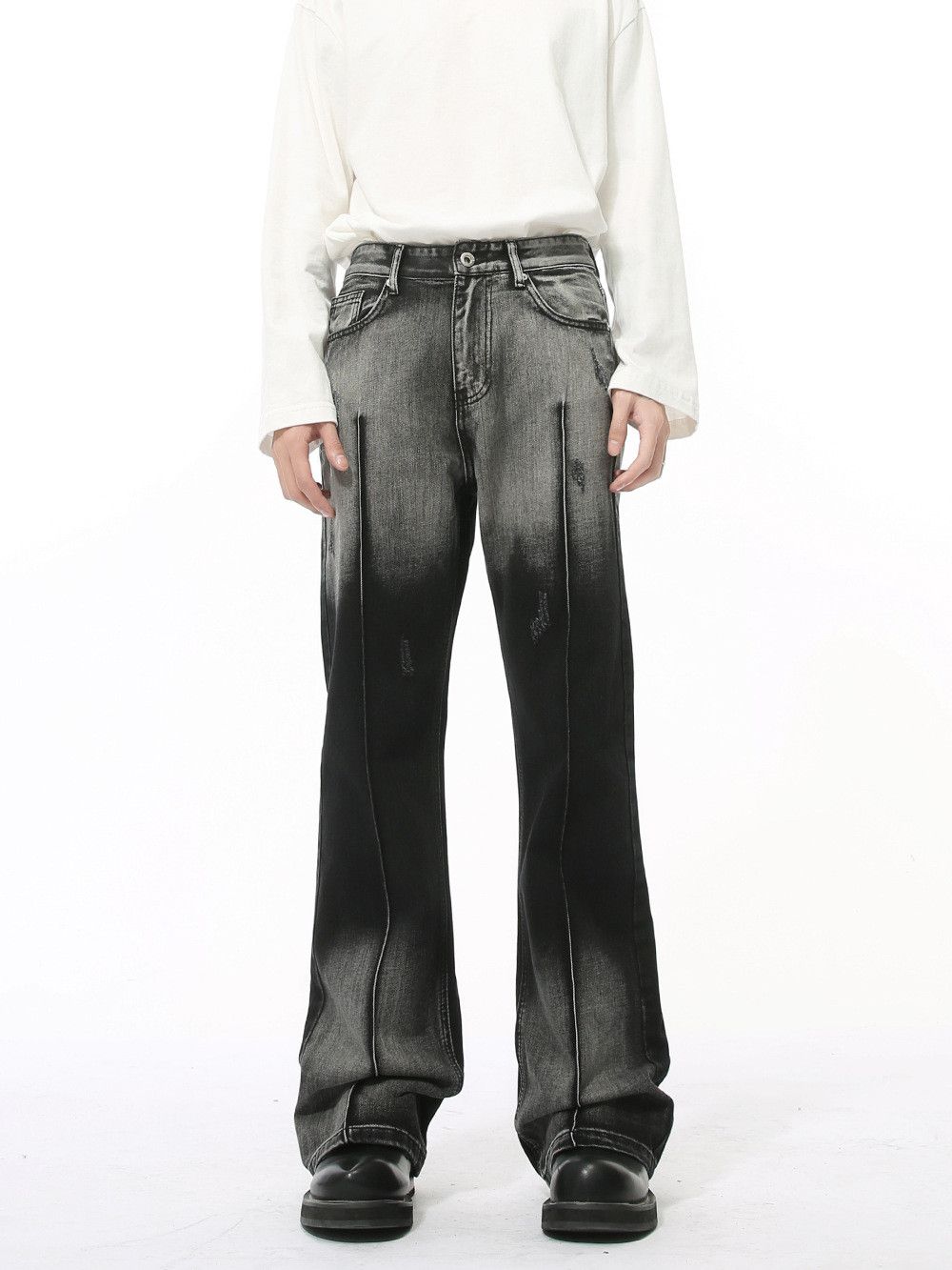 Retro loose gradient micro flared jeans