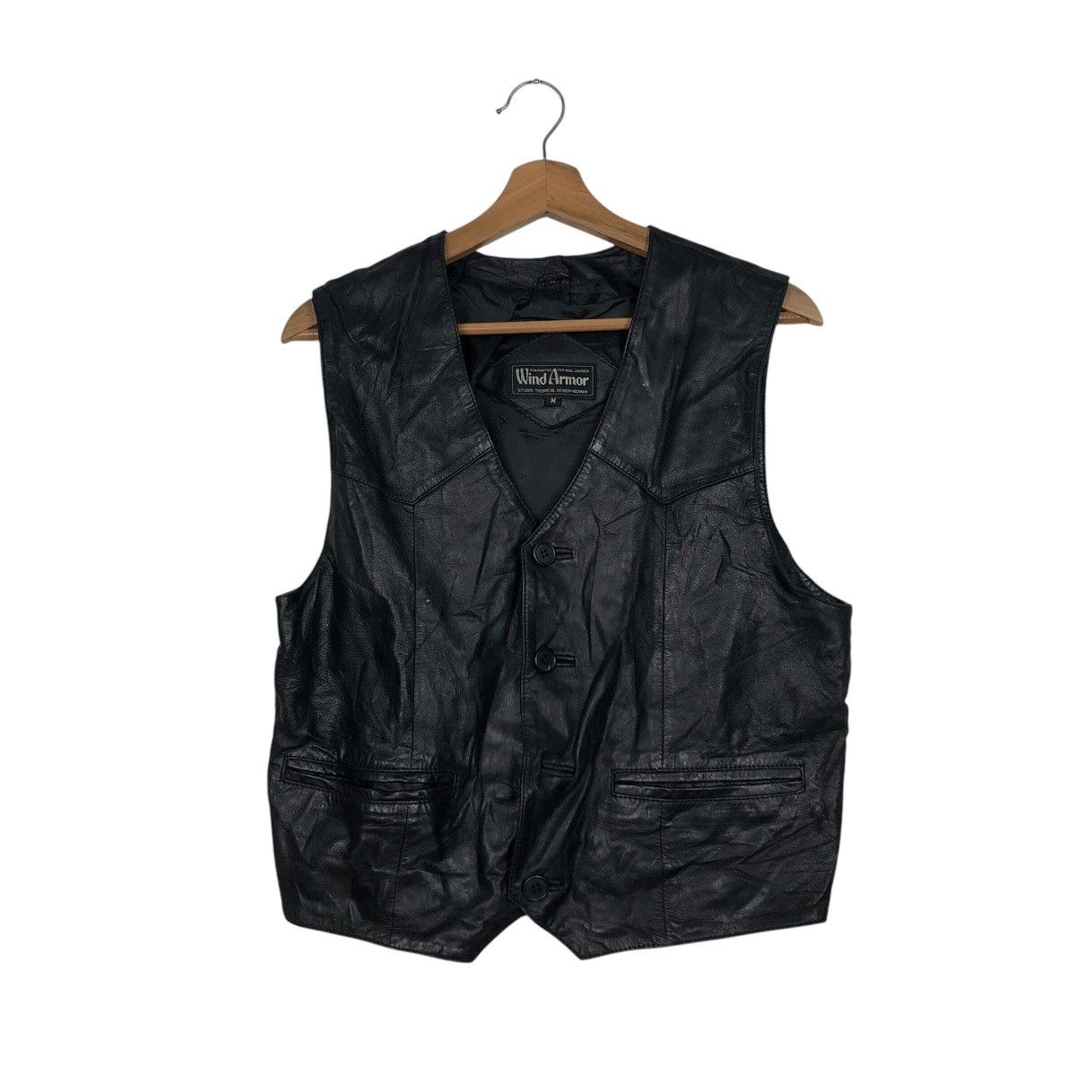Japanese Brand 📌Rich Black Vintage Vest Leather Wind Armour Issey Miyake Size US M / EU 48-50 / 2 - 2 Thumbnail