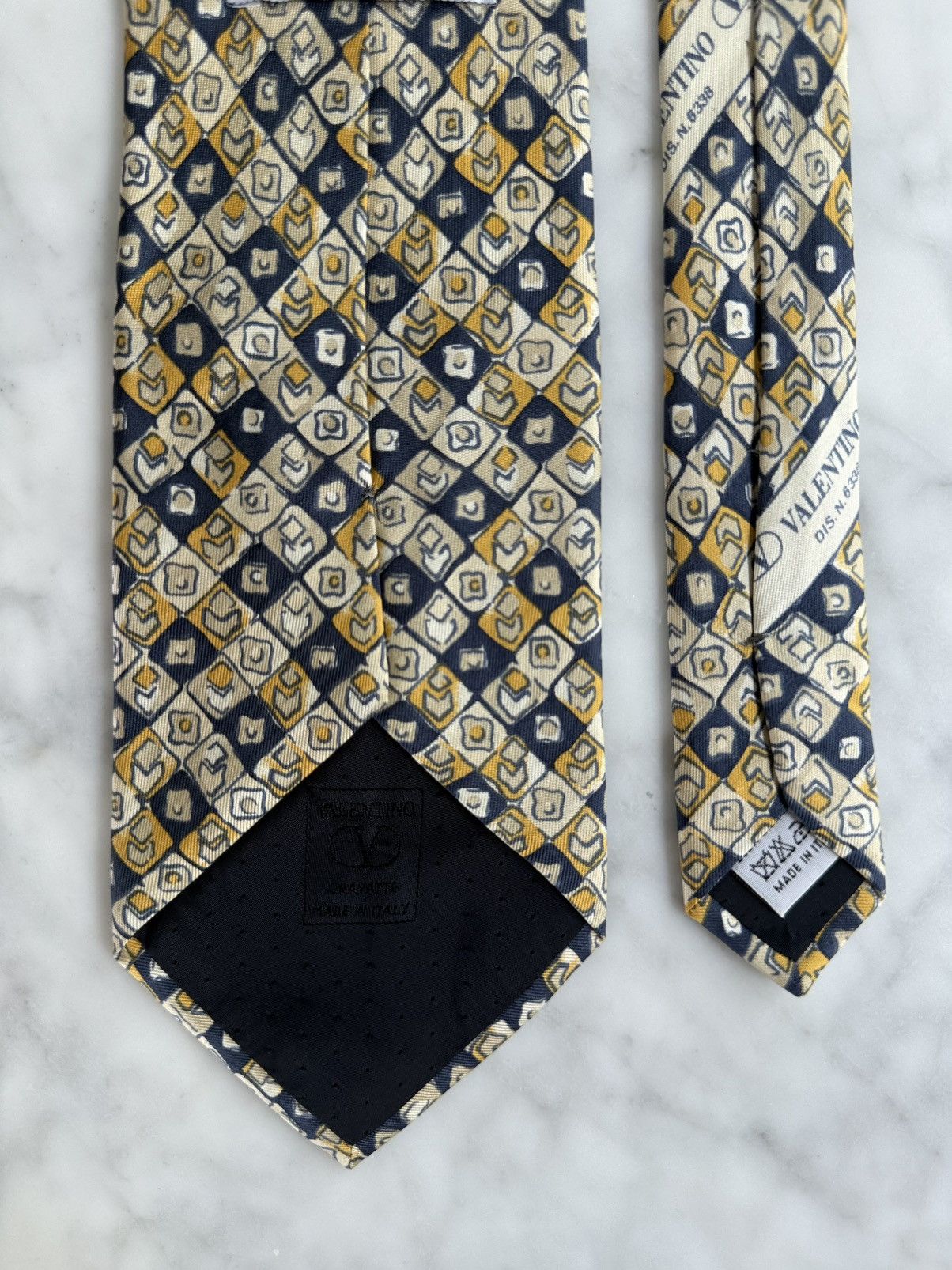 Valentino Valentino Navy Gold Geometric Tie DIS N 6388 100% Silk Italy Size ONE SIZE - 4 Thumbnail