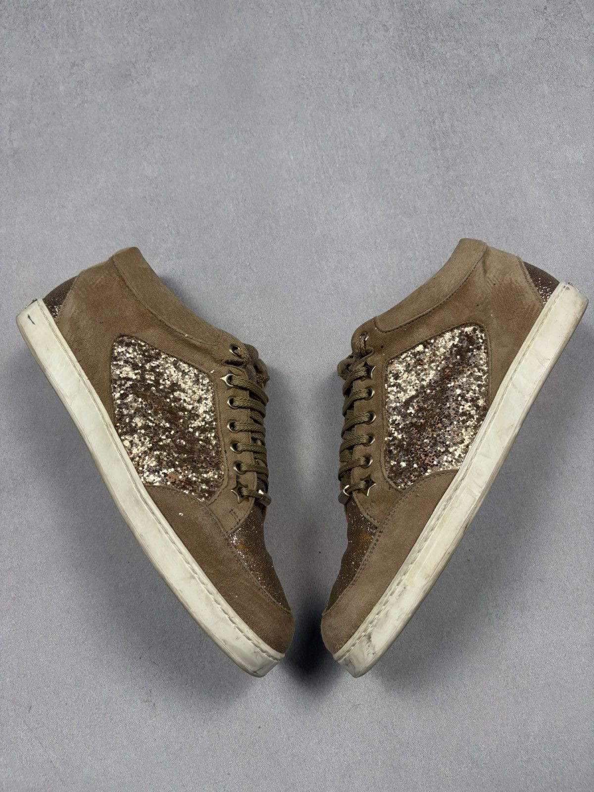 Jimmy Choo Jimmy Choo London Brown Glitter Suede Low Top Sneakers 38 Size US 8 / IT 38 - 2 Thumbnail