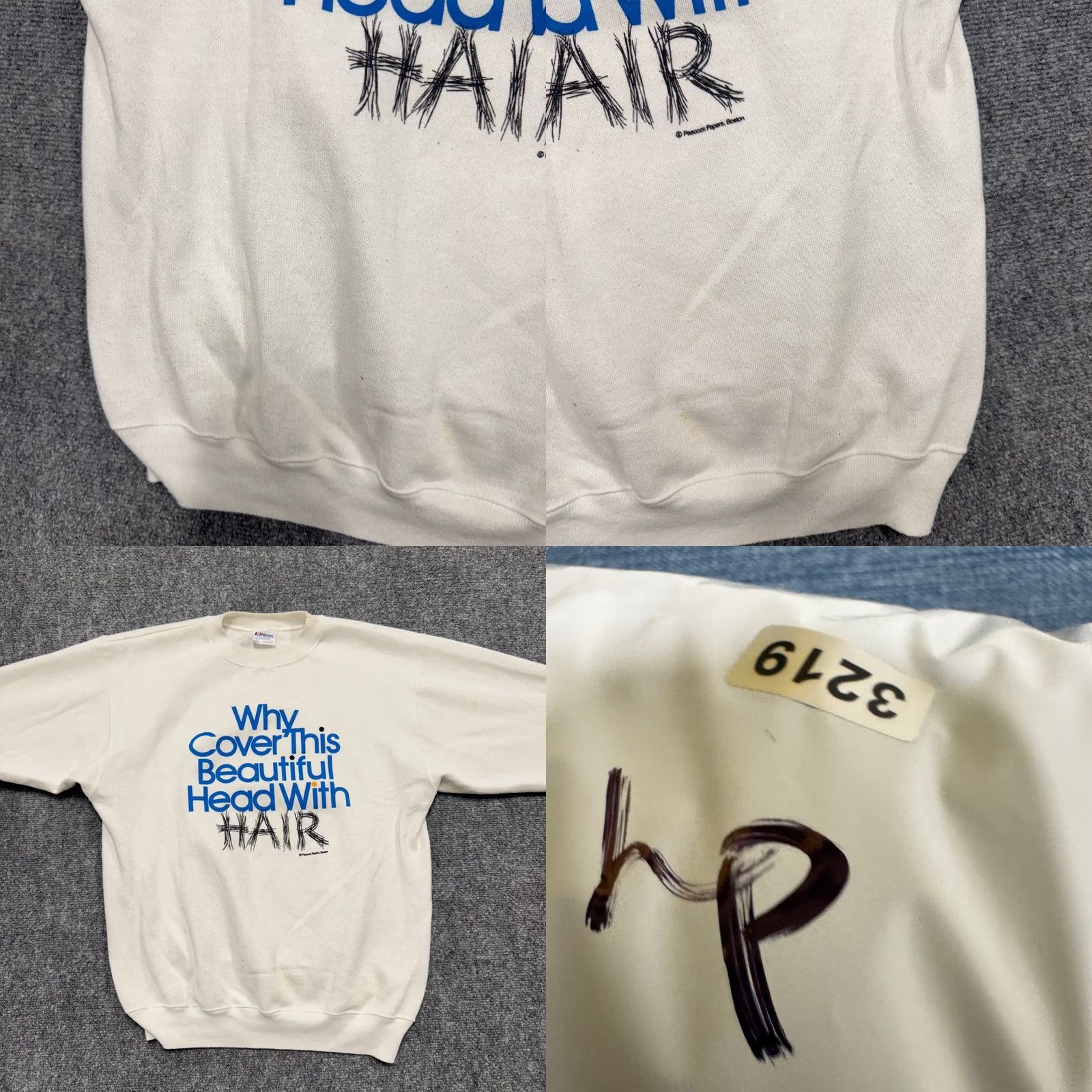 Hanes VTG Hanes Sweatshirt Men Large White Cotton Blend Pullover Distressed Hair Cover Beautiful Head With Hair FX Size US L / EU 52-54 / 3 - 9 Thumbnail