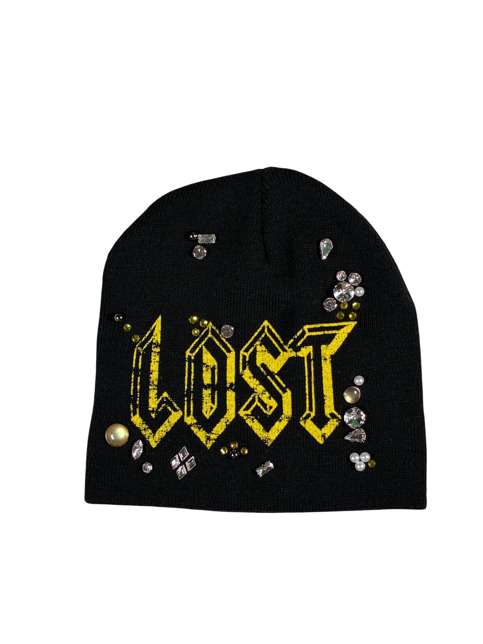 LOST INTRICACY Lost Intricacy 'Clear Rhinestone' Black & Yellow Beanie Size ONE SIZE - 1 Preview