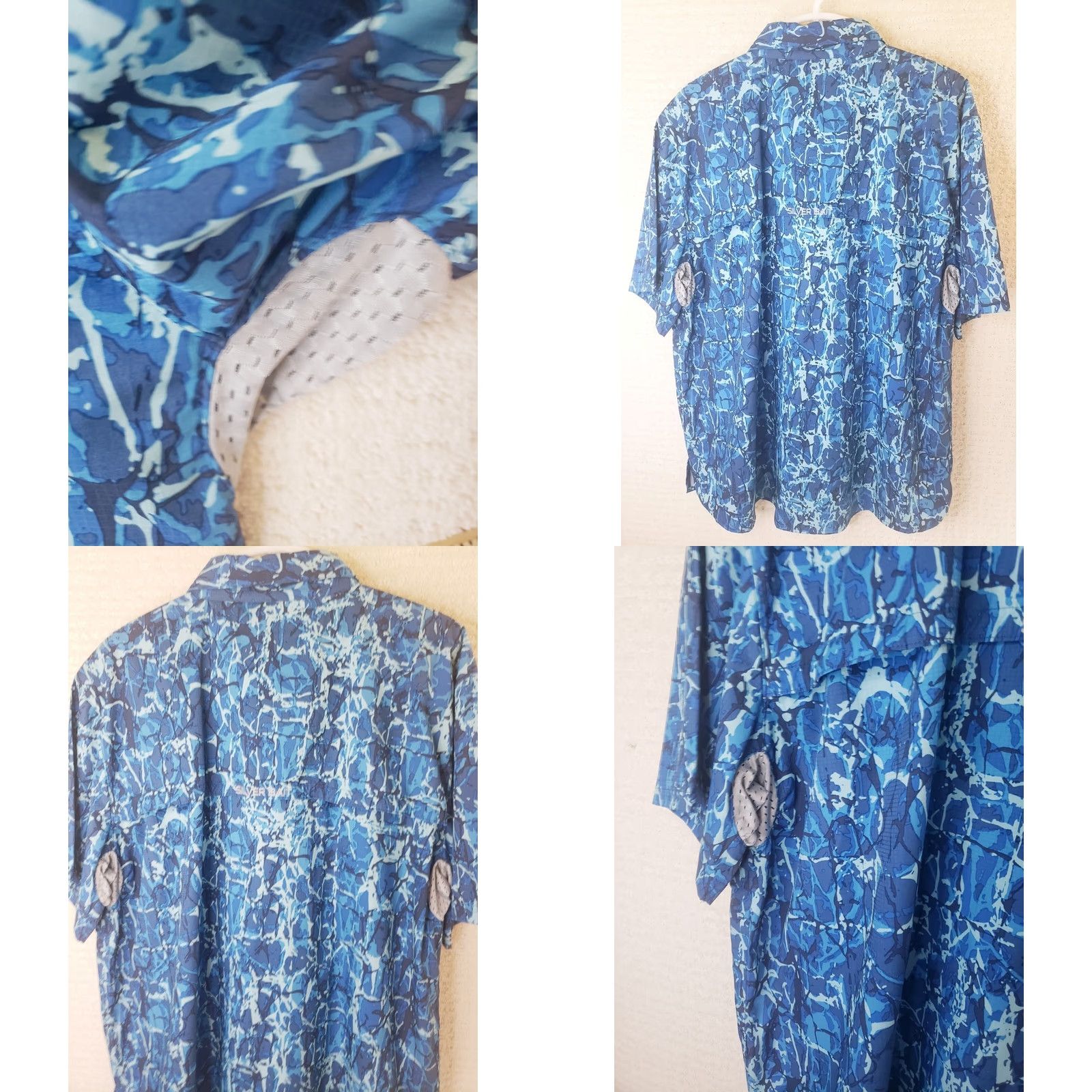 Vintage Silver Bait Men's Fishing Shirt Short Sleeve Blue Camo Print XL Ventilated Breathable All Seasons Button-Up Shirt Mens Size US XL / EU 56 / 4 - 8 Thumbnail