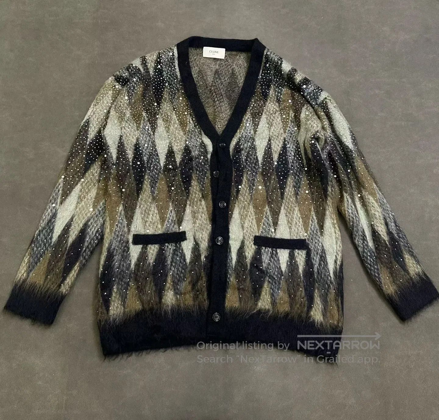 Hedi Slimane Celine FW22 Sequin Mohair Long Cardigan. Size XXL / US 16-18 / IT 52-54 - 1 Thumbnail