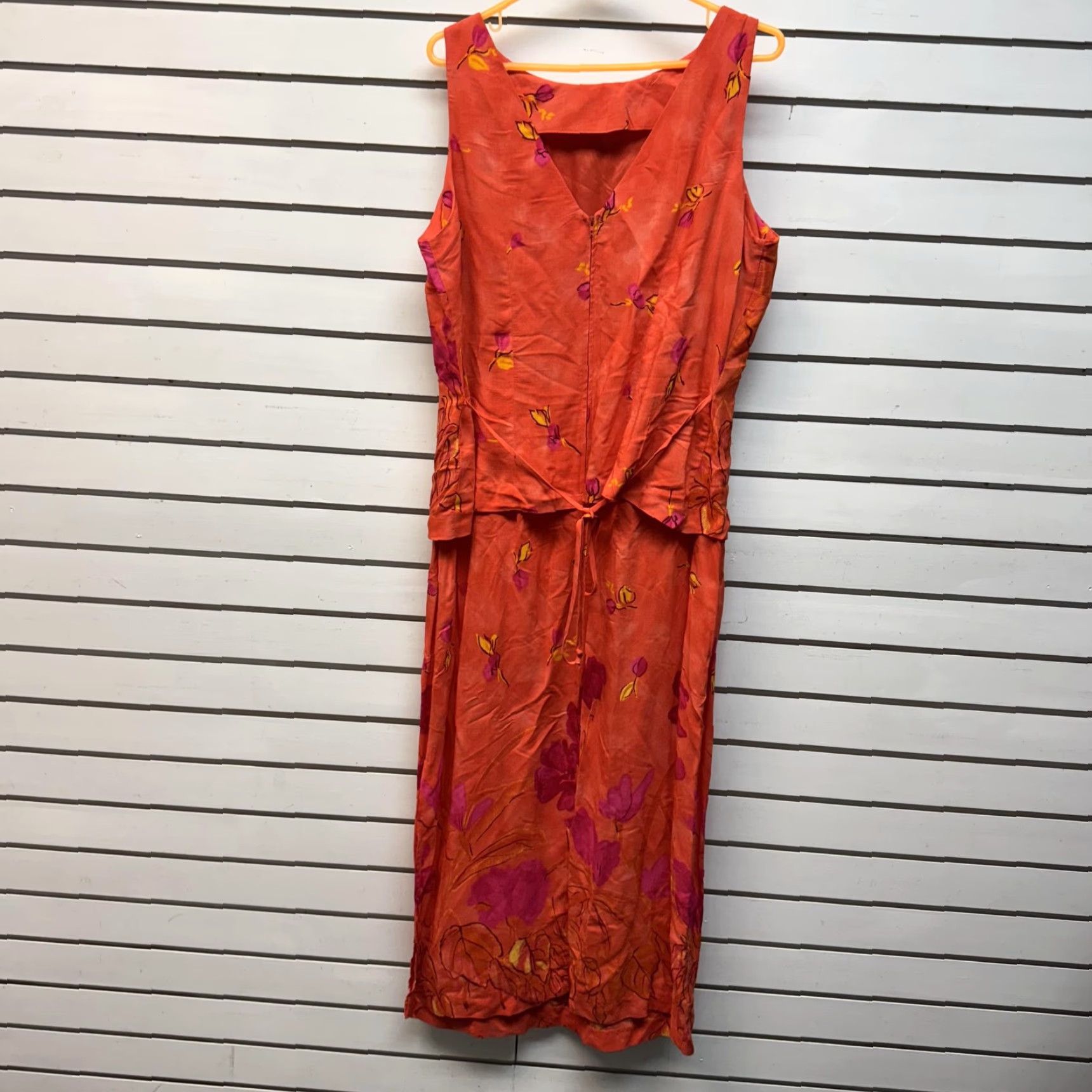 Vintage VINTAGE Sheri Martin Dress 14 Floral Maxi 100% Rayon Retro Summer Boho Chic Dress Women Sleeveless Tie Back Orange Floral 80s 90s Size XL / US 12-14 / IT 48-50 - 2 Thumbnail