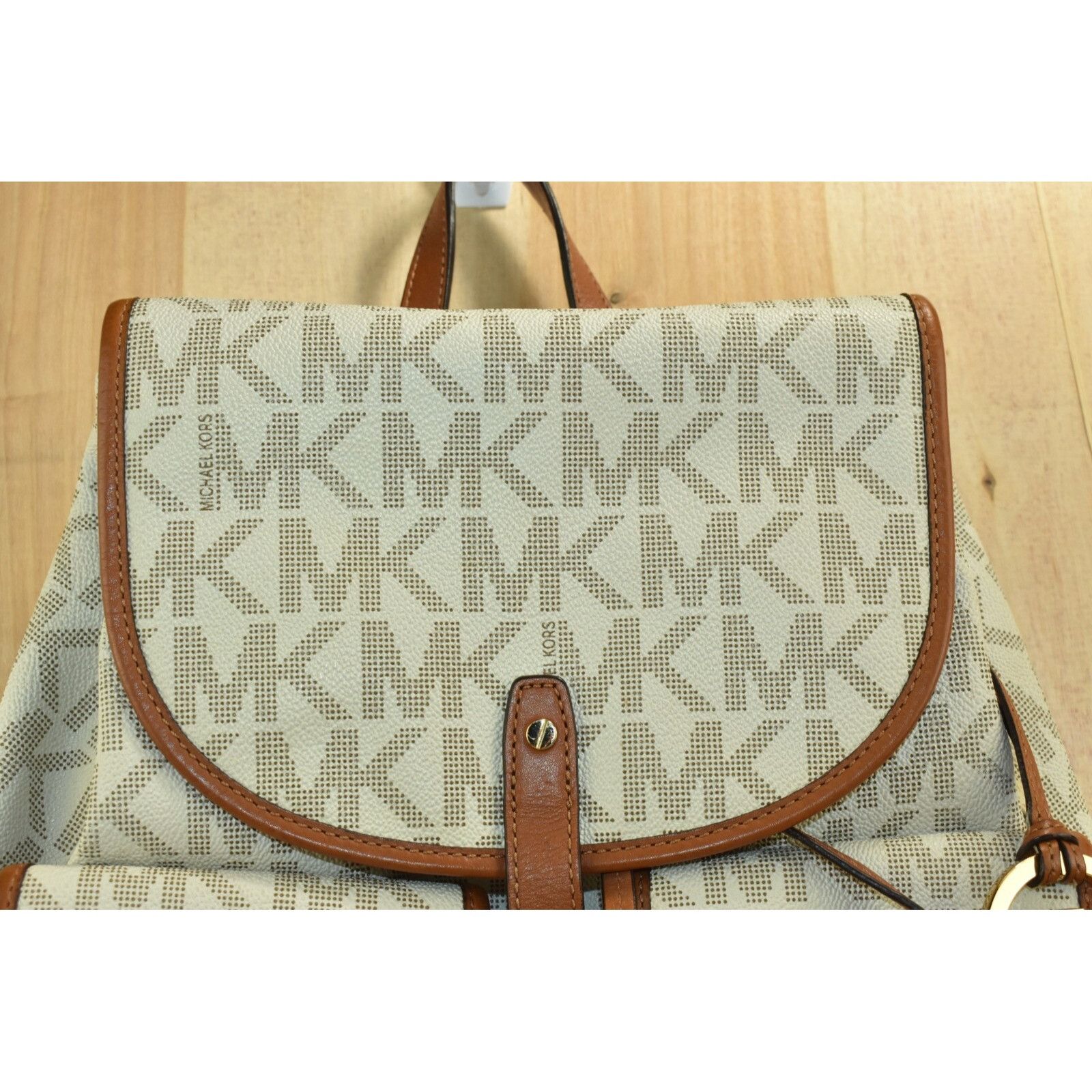 Michael Kors Michael Michael Kors Monogram Drawstrings Backpack Beige/Bro Size ONE SIZE - 2 Thumbnail