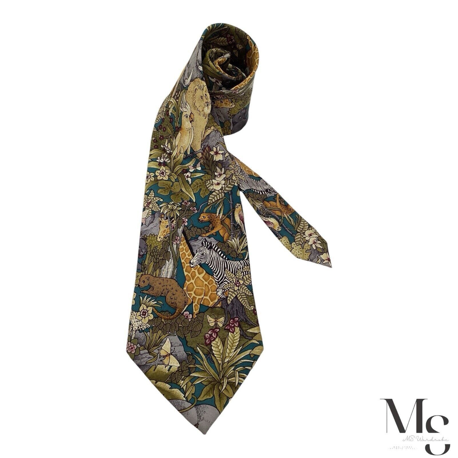 GianMarco Venturi GIAN MARCO VENTURI Green Animal Print Silk Tie Made In Italy Size ONE SIZE - 1 Thumbnail