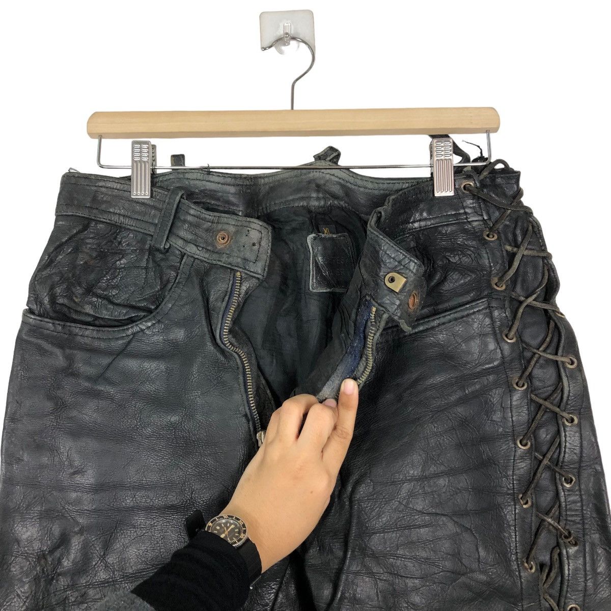Genuine Leather 🔥90’s Genuine Leather Pants Racing Schott Perfecto Design Size US 30 / EU 46 - 9 Thumbnail