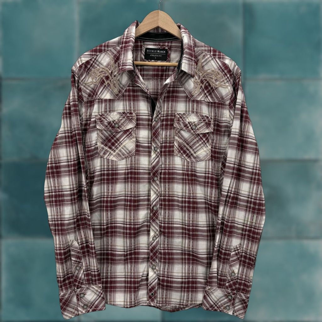 Buckle Black VINTAGE Buckle Black Shirt Mens L Red Plaid Western Pearl Snap Athletic Grunge Y2K Size US L / EU 52-54 / 3 - 1 Thumbnail