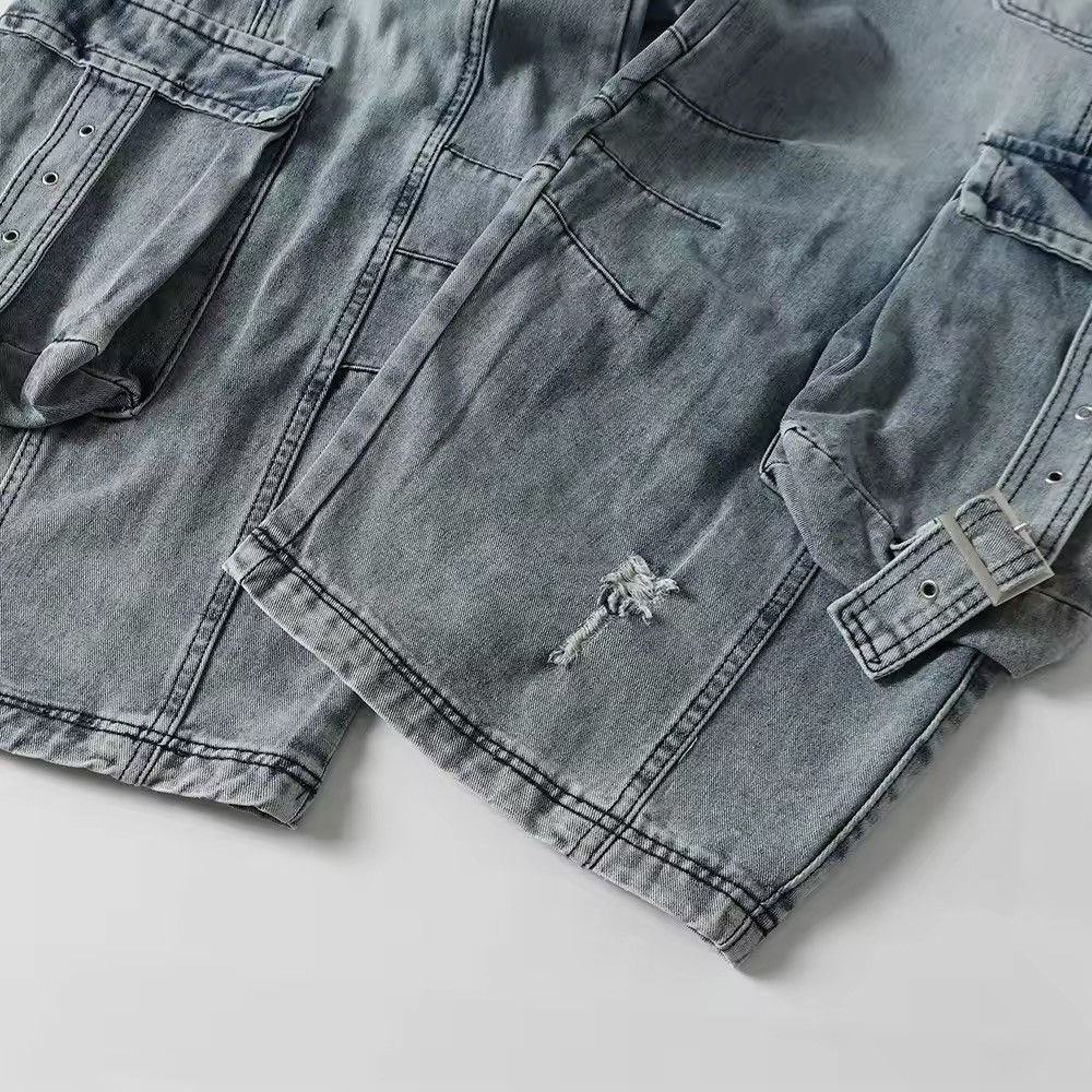 Japanese Brand × Jean Distressed Hole Washed Blue Baggy Cargo Jean Size US 31 - 7 Thumbnail
