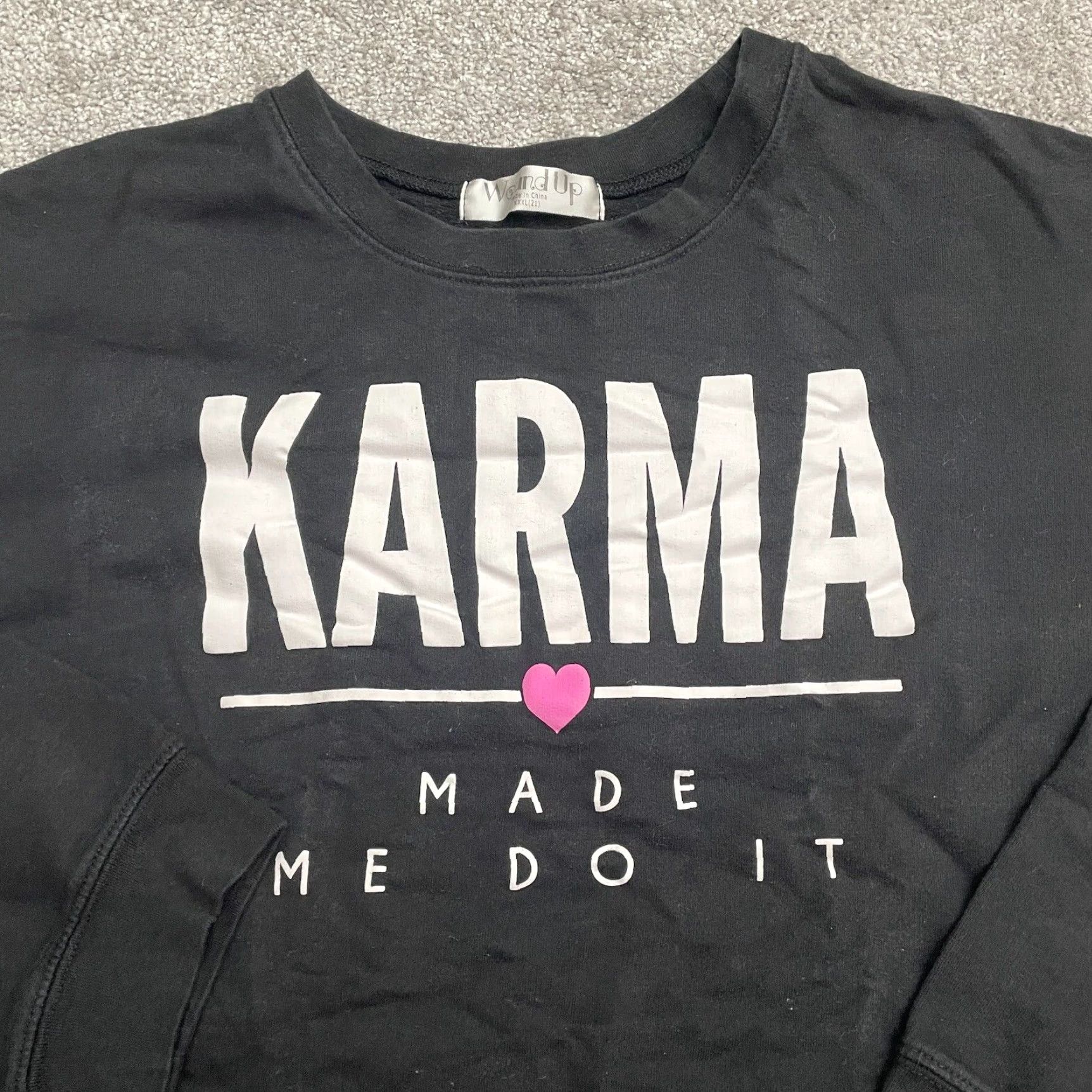 Vintage Wound Up Graphic Pullover Sweatshirt Womens 3XL Black Karma Made Me Do It Casual Size XXL / US 16-18 / IT 52-54 - 3 Thumbnail