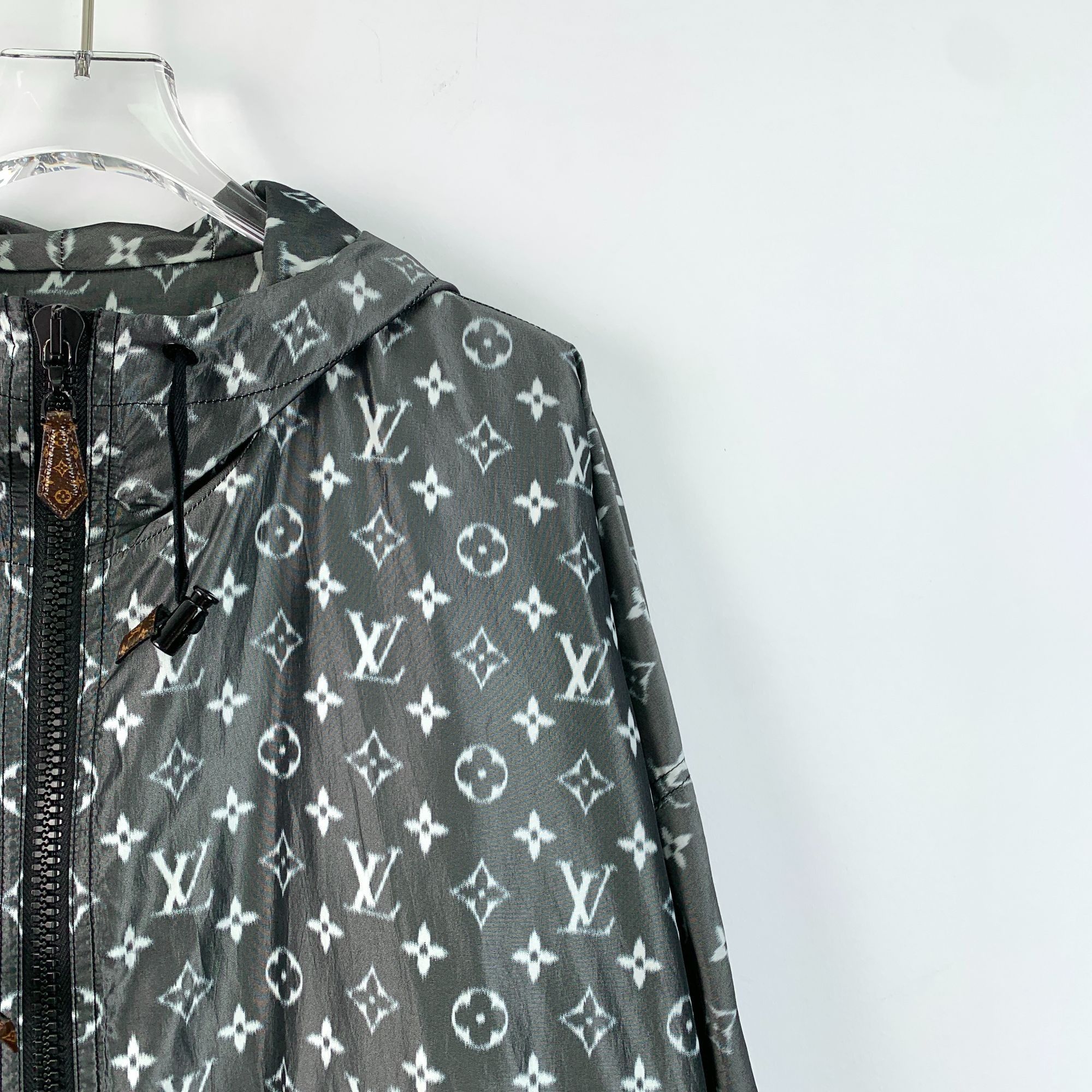 Louis Vuitton Black & Gray Logo Print Hooded Jacket With Zip