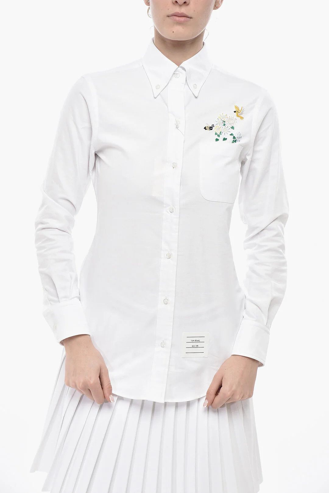 Thom Browne og1mm0426 Hopsack Cotton Button-Down Shirt in White Size S / US 4 / IT 40 - 1 Thumbnail