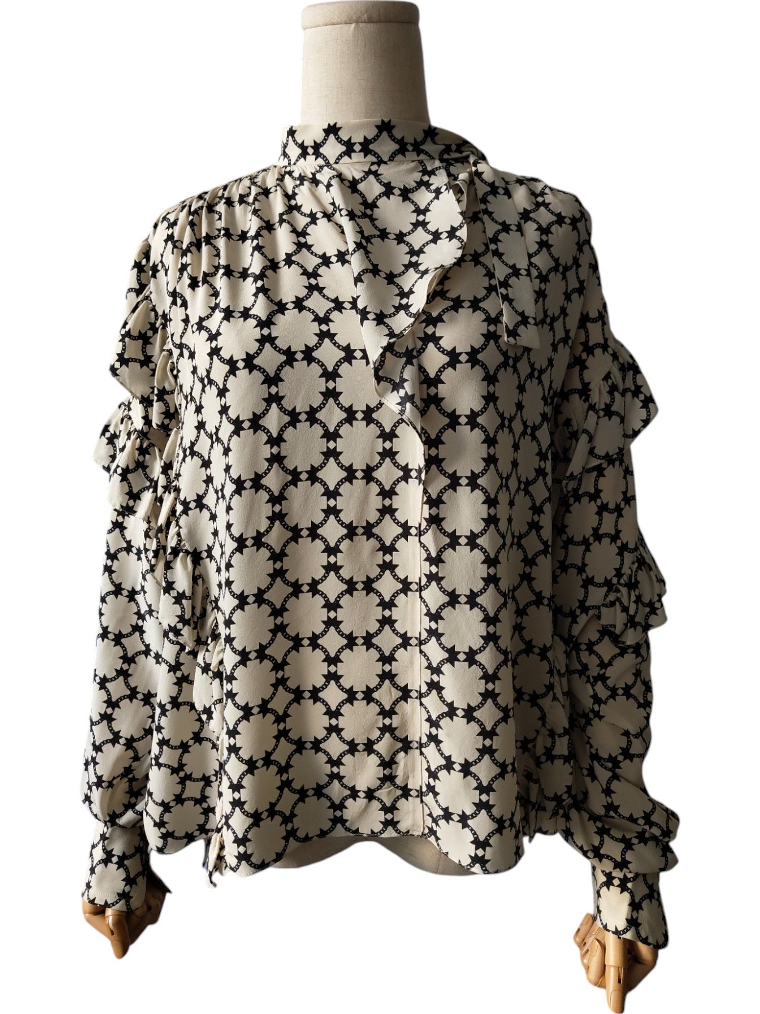 Beige Overall Printed Silk Shirt