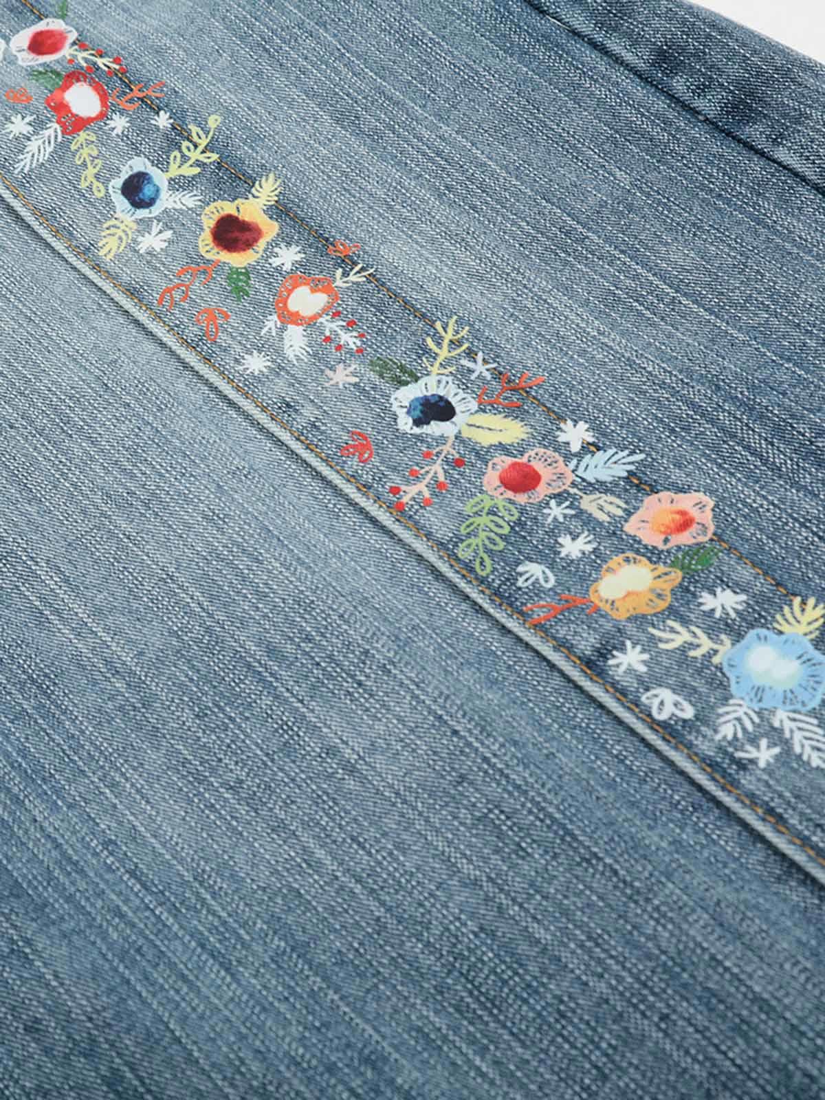 Japanese Brand Embroidered Floral Culottes Denim Jorts Size US 30 / EU 46 - 6 Thumbnail