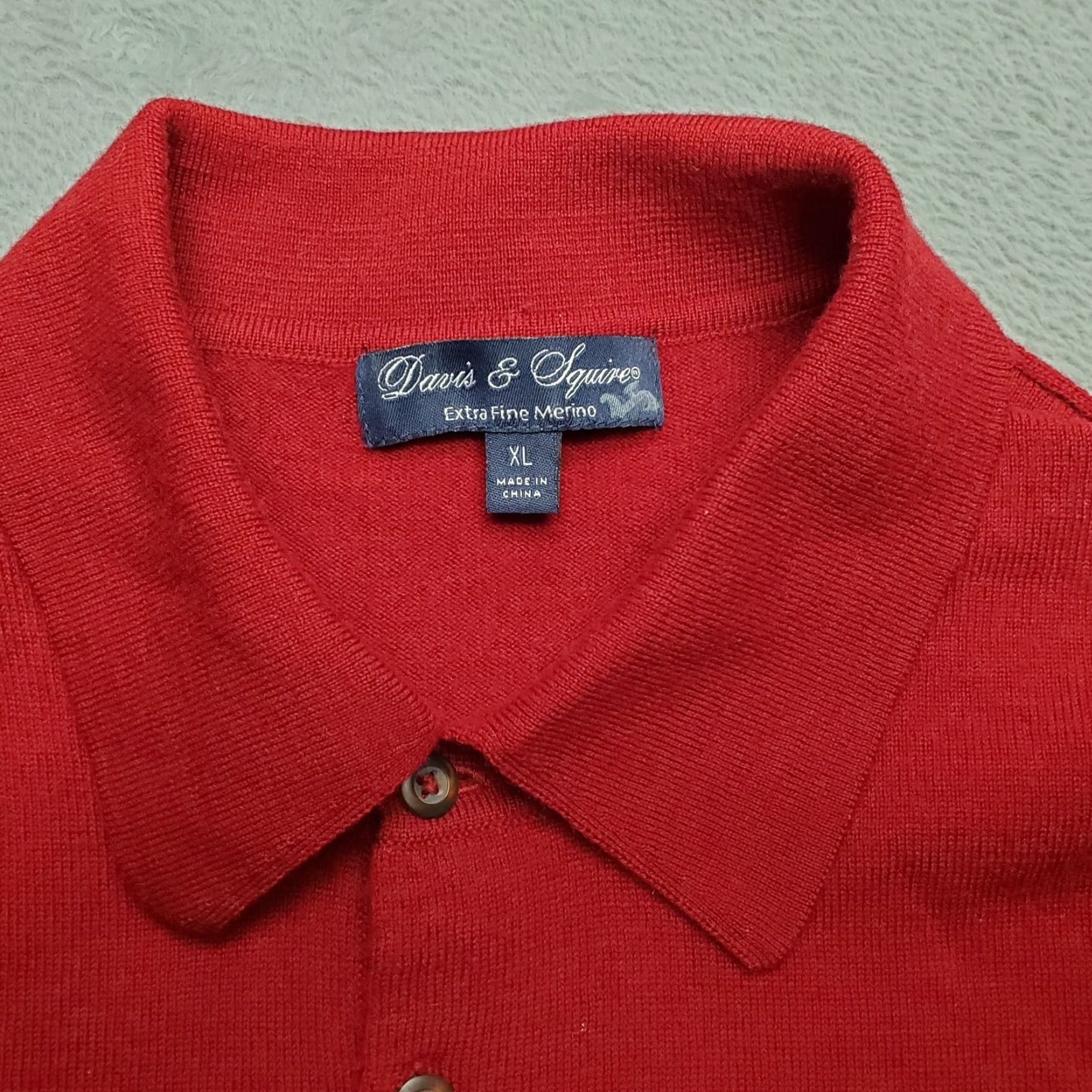 Vintage Davis & Squire Sweater Men XL Red 100% Extra Fine Merino Wool Long Sleeve Casual Pullover Knit Button Solid MENS Size US XL / EU 56 / 4 - 4 Thumbnail