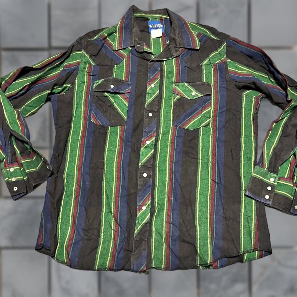 Wrangler VINTAGE Wrangler Shirt Western Pearl Snap Plaid Flannel Long Sleeve Mens XL Green Size US XL / EU 56 / 4 - 1 Thumbnail