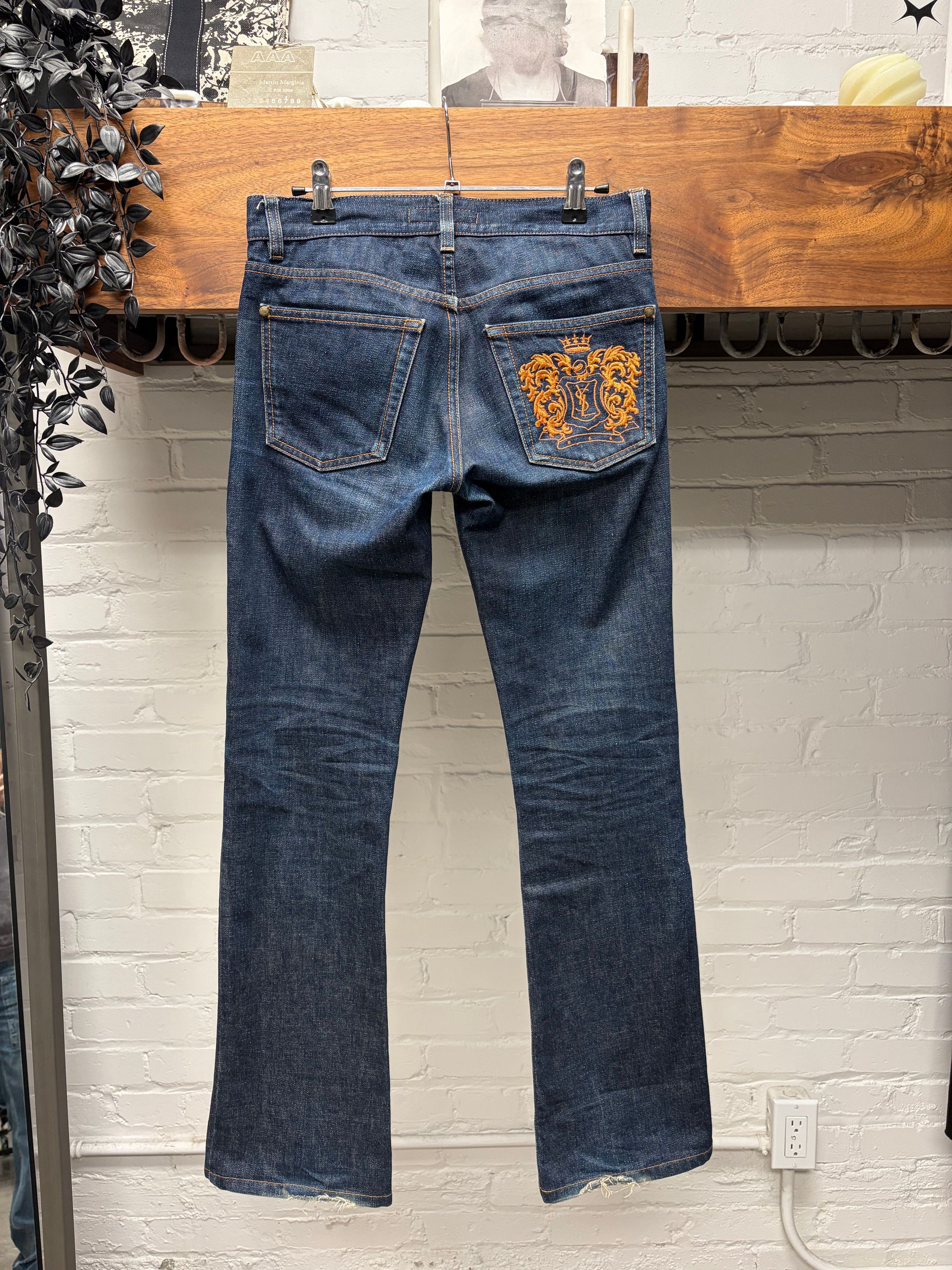 Saint Laurent Paris Vintage Yves Saint Laurent Rive Gauche ‘YSL Crest’ Flared Low-Rise Skinny Jeans Size 29" - 1 Thumbnail