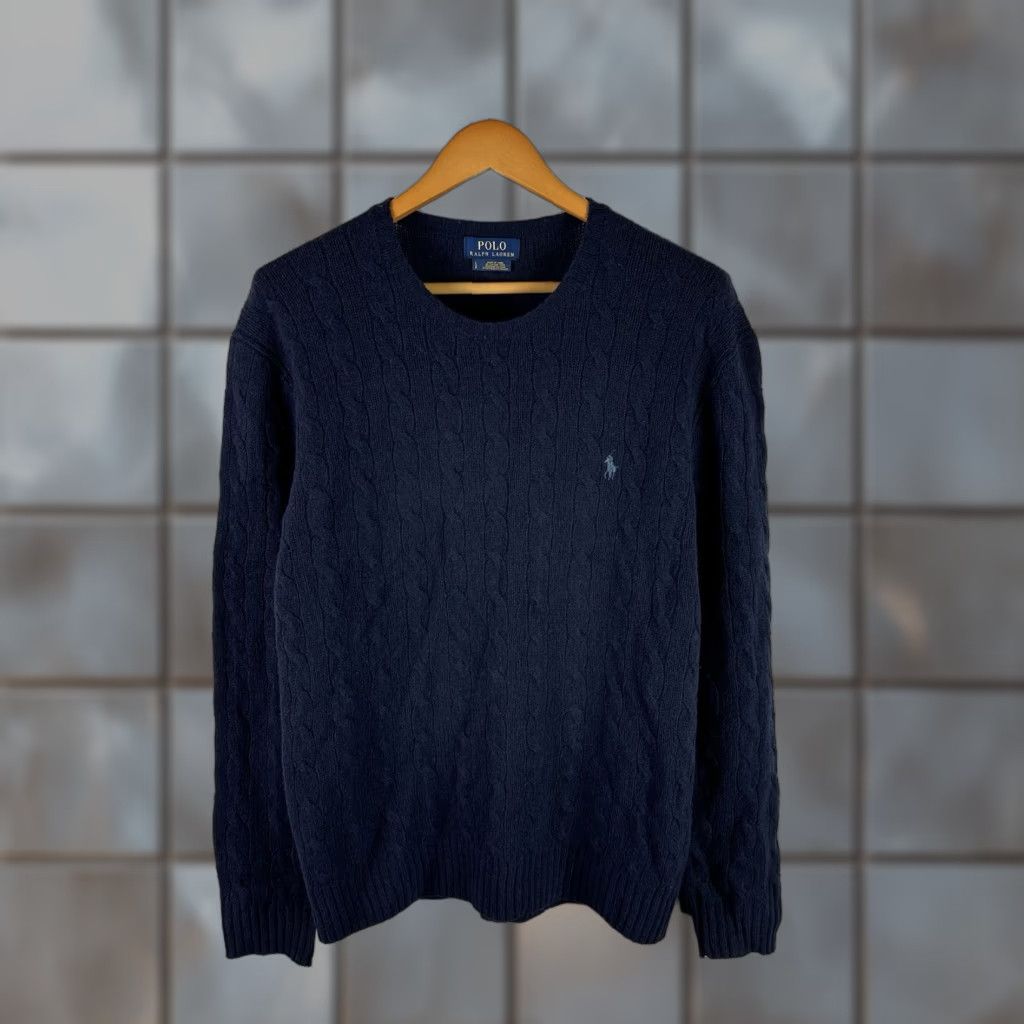 VINTAGE Polo Ralph Lauren Sweater Wool Blue Long Sleeve L Men’s Crew Neck Logo Pullover 90s Classic Outdoor USA Fall Winter All Seasons Golf