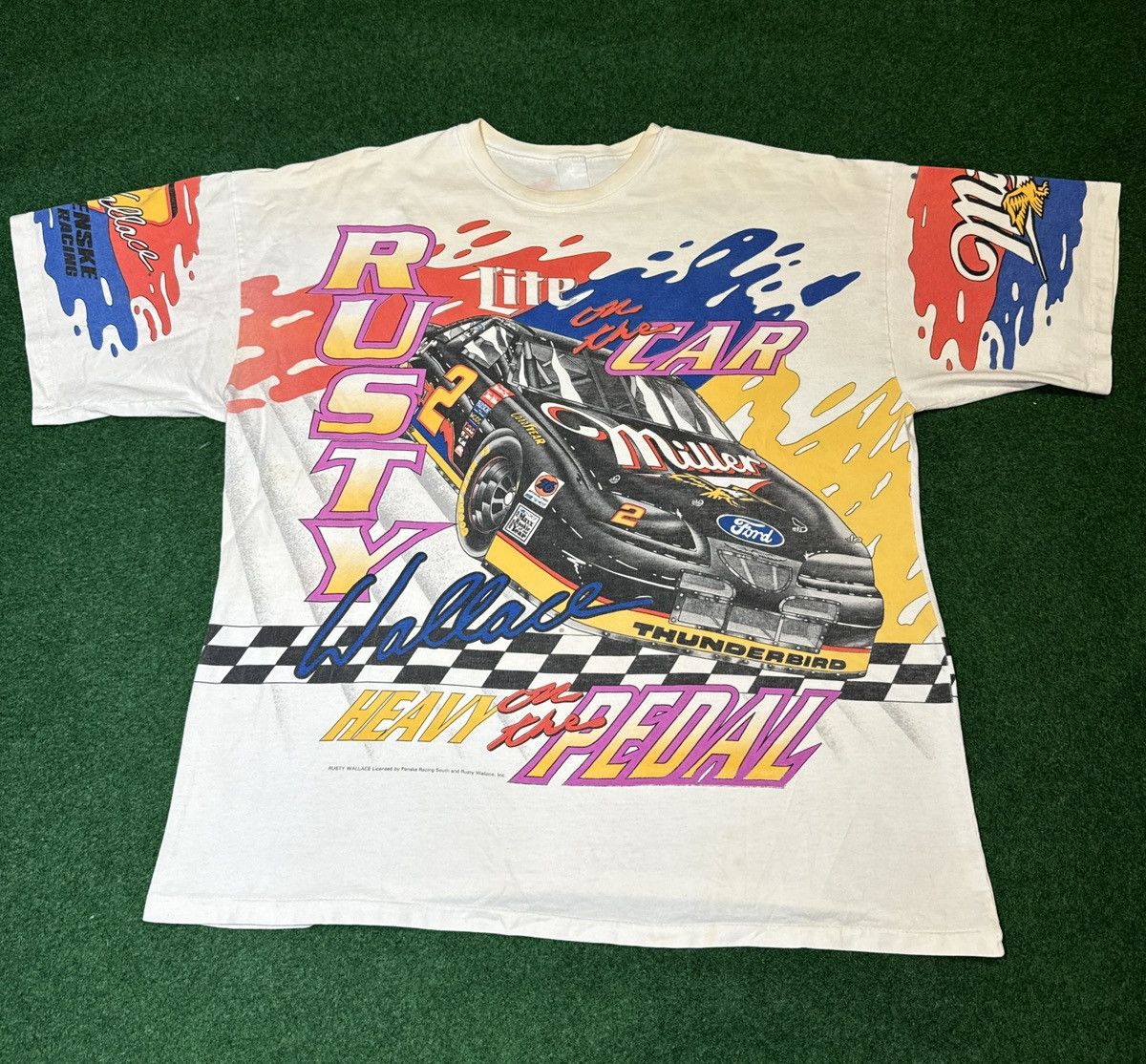 NASCAR × Vintage Vtg 90s RARE Rusty Wallace Heavy Pedal Lead Foot AOP T Shirt Size US XXL / EU 58 / 5 - 1 Thumbnail
