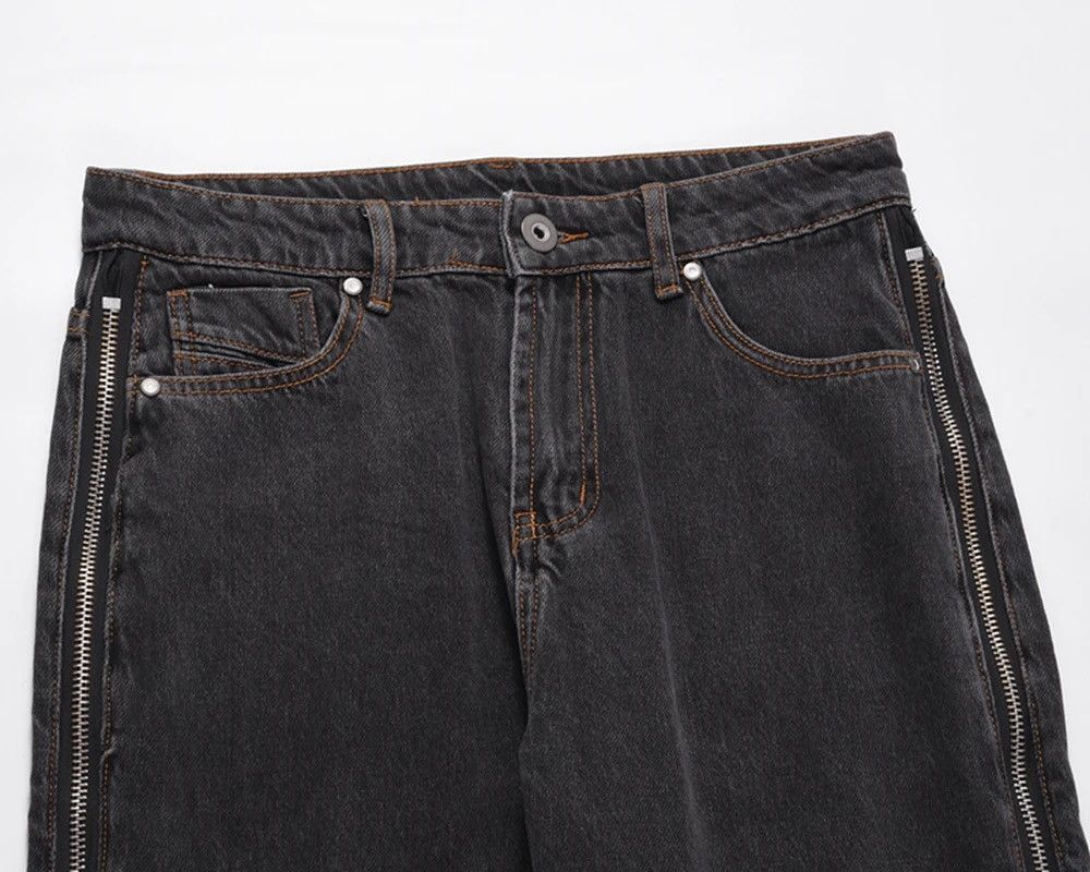 Designer × Japanese Brand Straight Frayed Jeans Side Zipper Harajuku Style Loose Pants Size US 30 / EU 46 - 7 Thumbnail