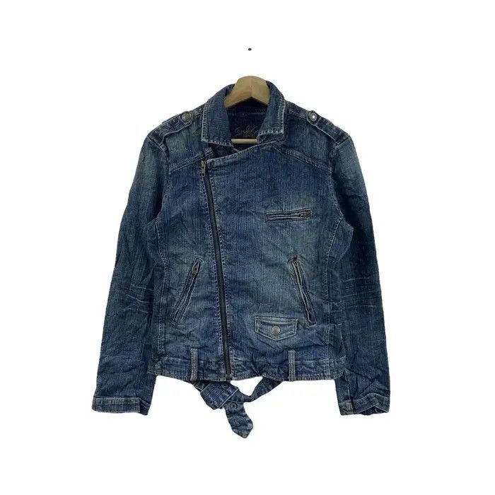 Vintage Vtg SILVER JEANS MOTORCYCLE Distress Denim Jacket Blue Size S / US 4 / IT 40 - 1 Thumbnail