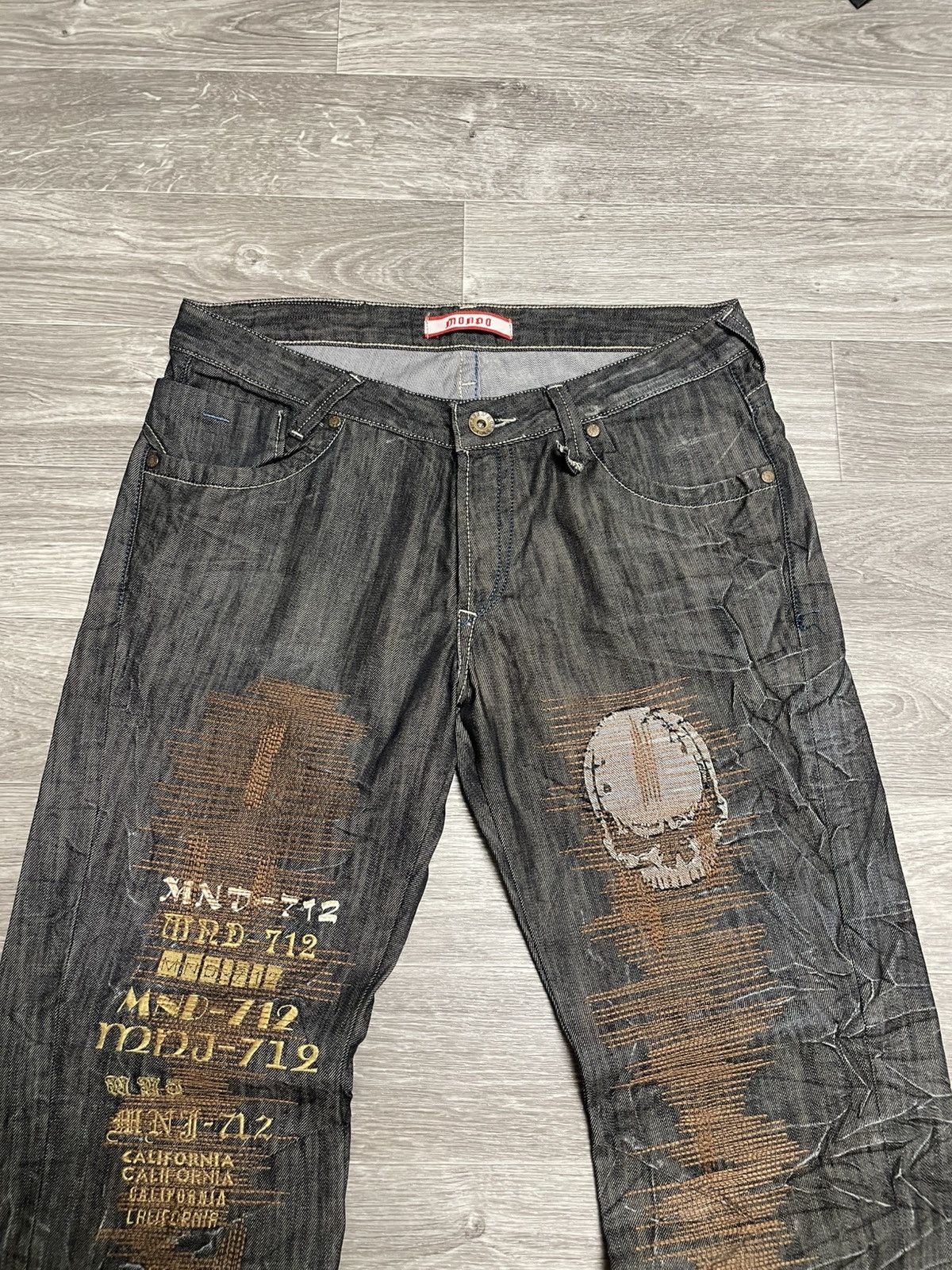 Other Vintage Mondo Distressed Skull Graphic Patchwork Jeans Denim Size US 36 / EU 52 - 3 Thumbnail