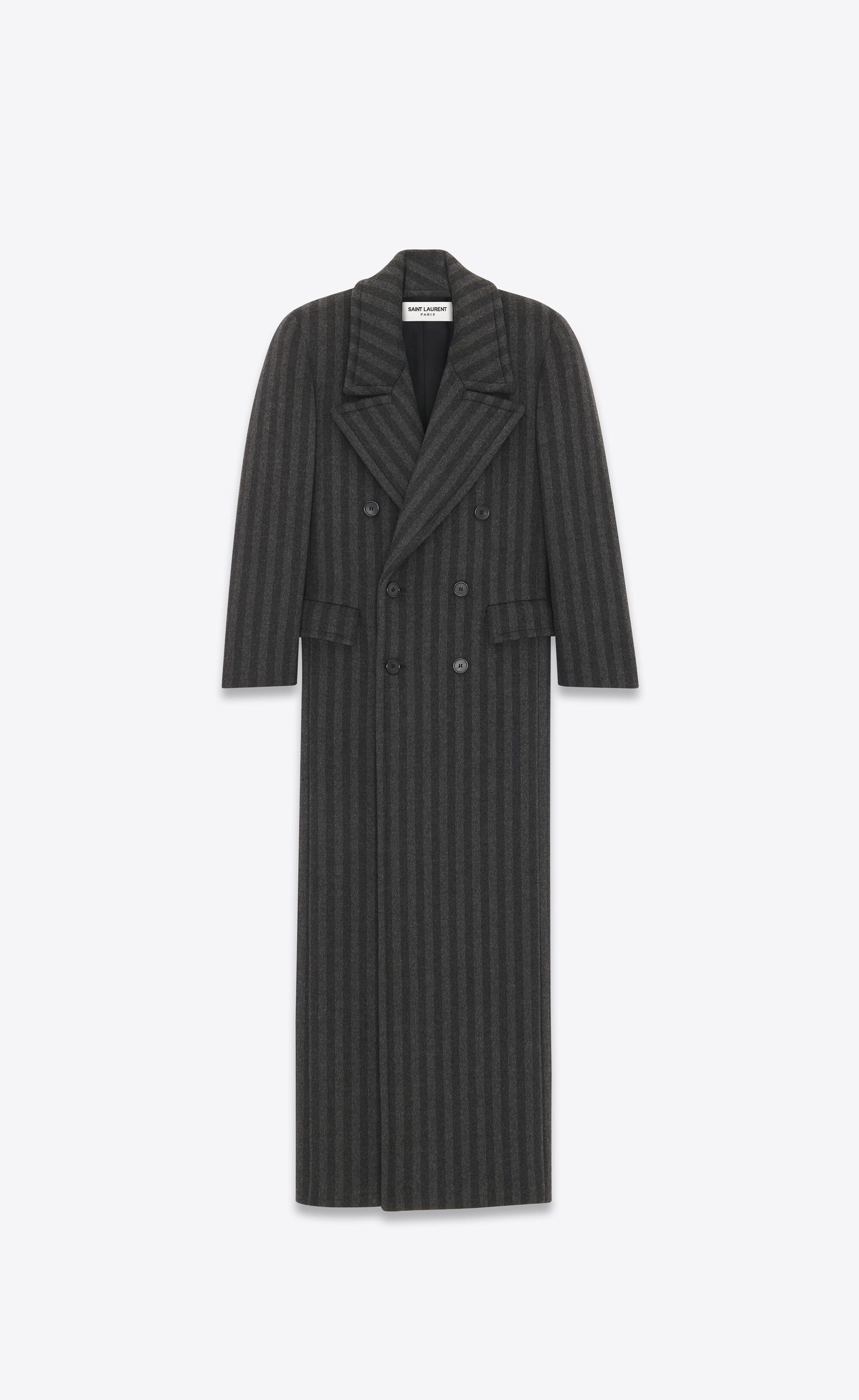Saint Laurent Paris o1s1wg110924 Oversized Coat in Striped Wool in Noir/Grey Size US XL / EU 56 / 4 - 1 Thumbnail