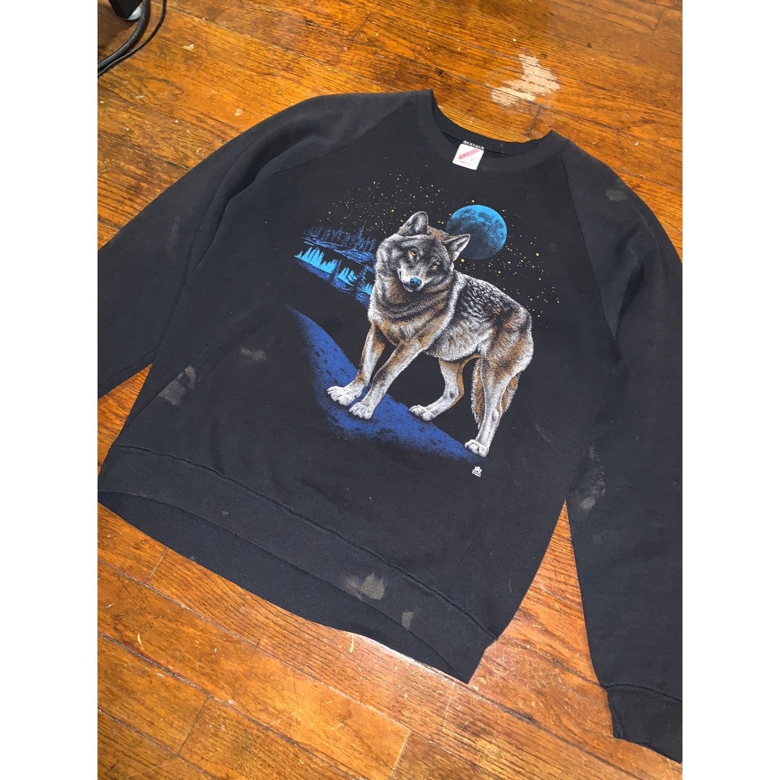 Jerzees × Vintage 1987 Wolf Sweatshirt Jerzees USA Night Of The Wolves L Size US M / EU 48-50 / 2 - 3 Thumbnail