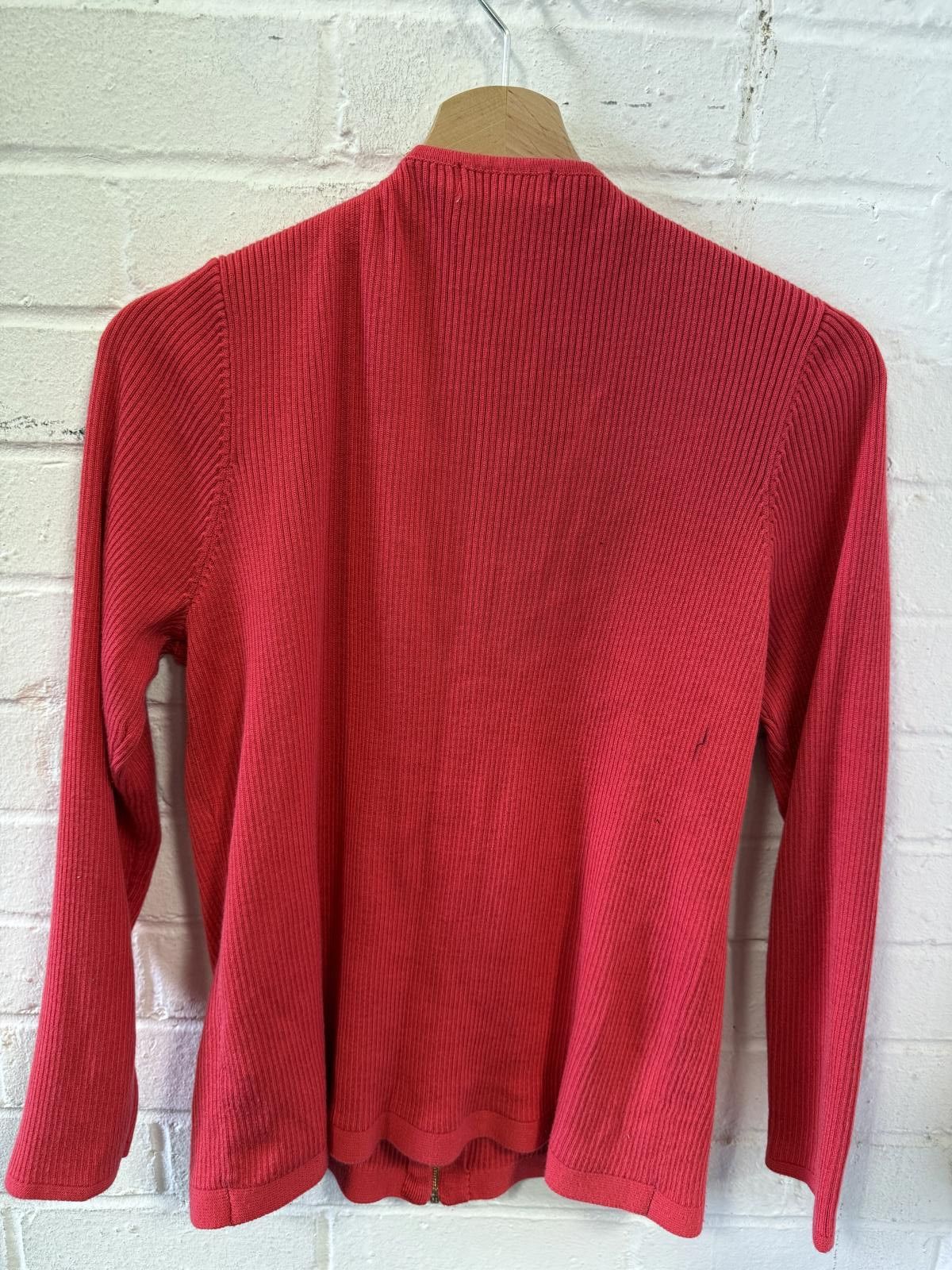 Designer Stylish Ribbed Zip-Up Cardigan in Vibrant Red Size L / US 10 / IT 46 - 2 Thumbnail