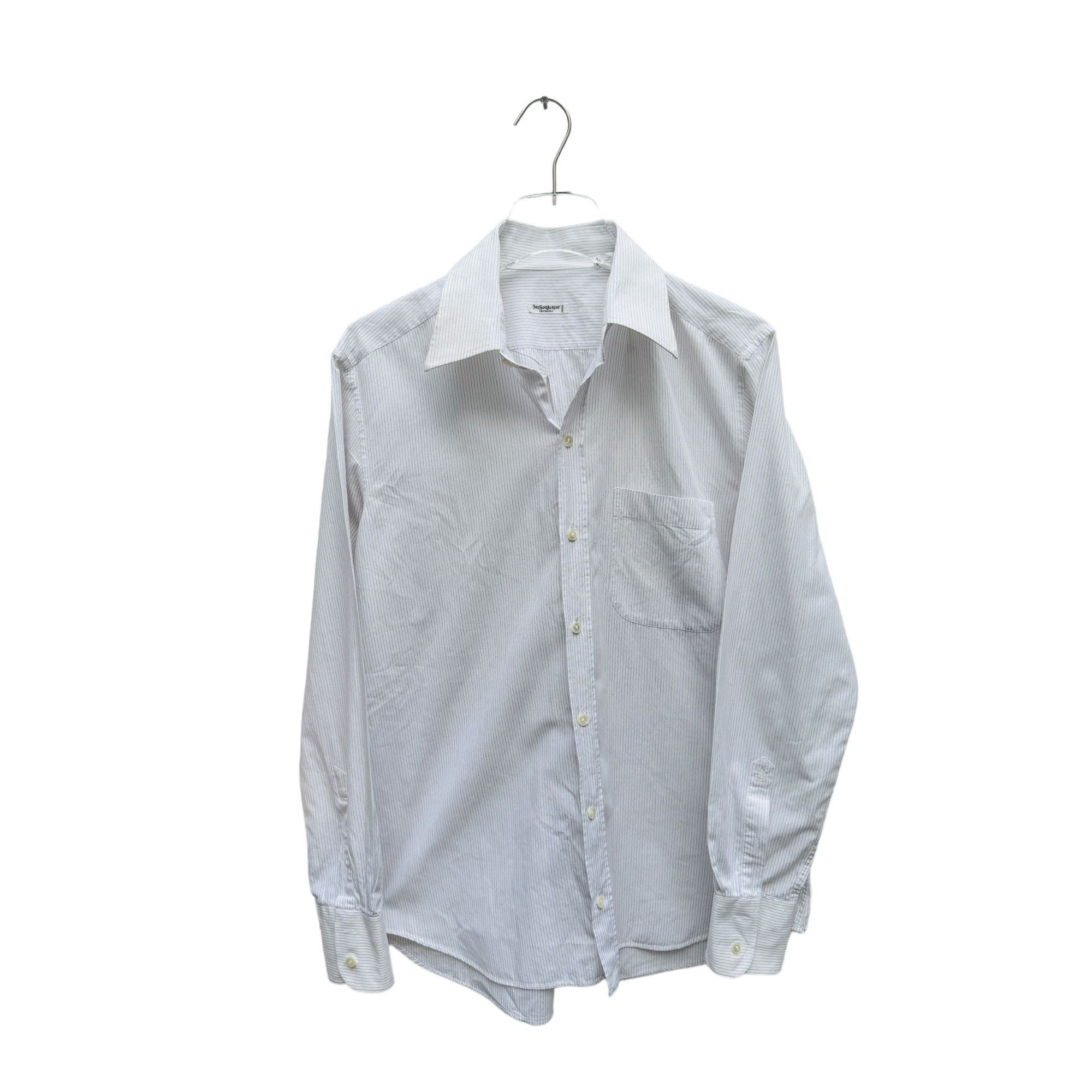 Yves Saint Laurent White Striped Shirt Size US M / EU 48-50 / 2 - 1 Thumbnail