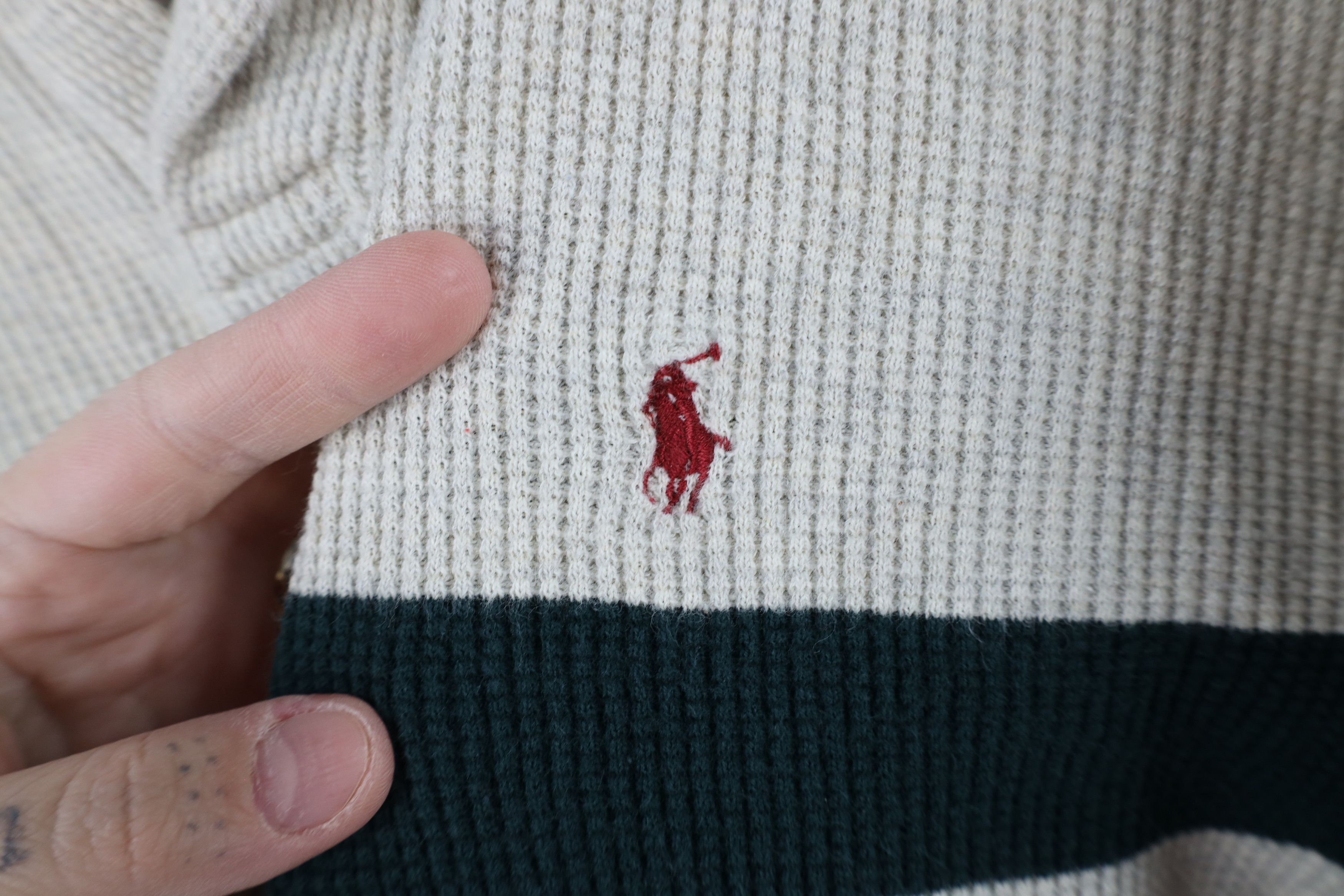 Ralph Lauren × Vintage Vintage 90s Ralph Lauren Waffle Knit Long Sleeve Polo Size US L / EU 52-54 / 3 - 4 Thumbnail
