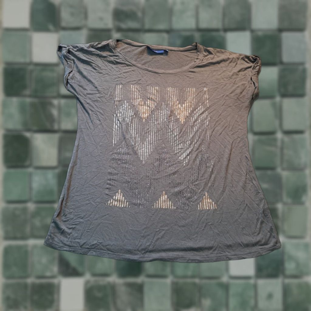 Apt. 9 Apt. 9 Womens Shirt Short Sleeve Medium M Gray Top Sparkly Zig Zag design Size M / US 6-8 / IT 42-44 - 1 Thumbnail