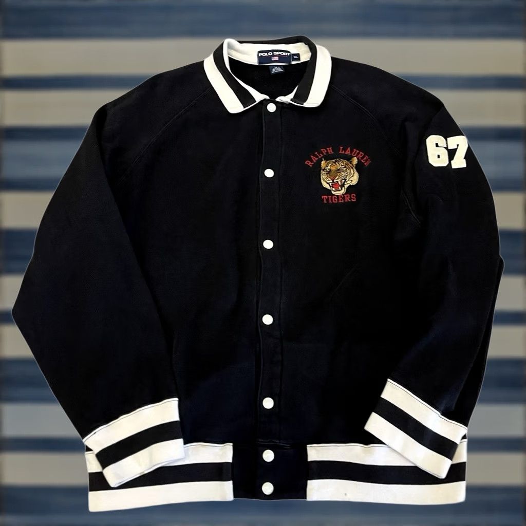 Vintage Polo Sport Ralph Lauren Tigers Track Jacket Sweatshirt 1XL 90s Mens Black, Men's