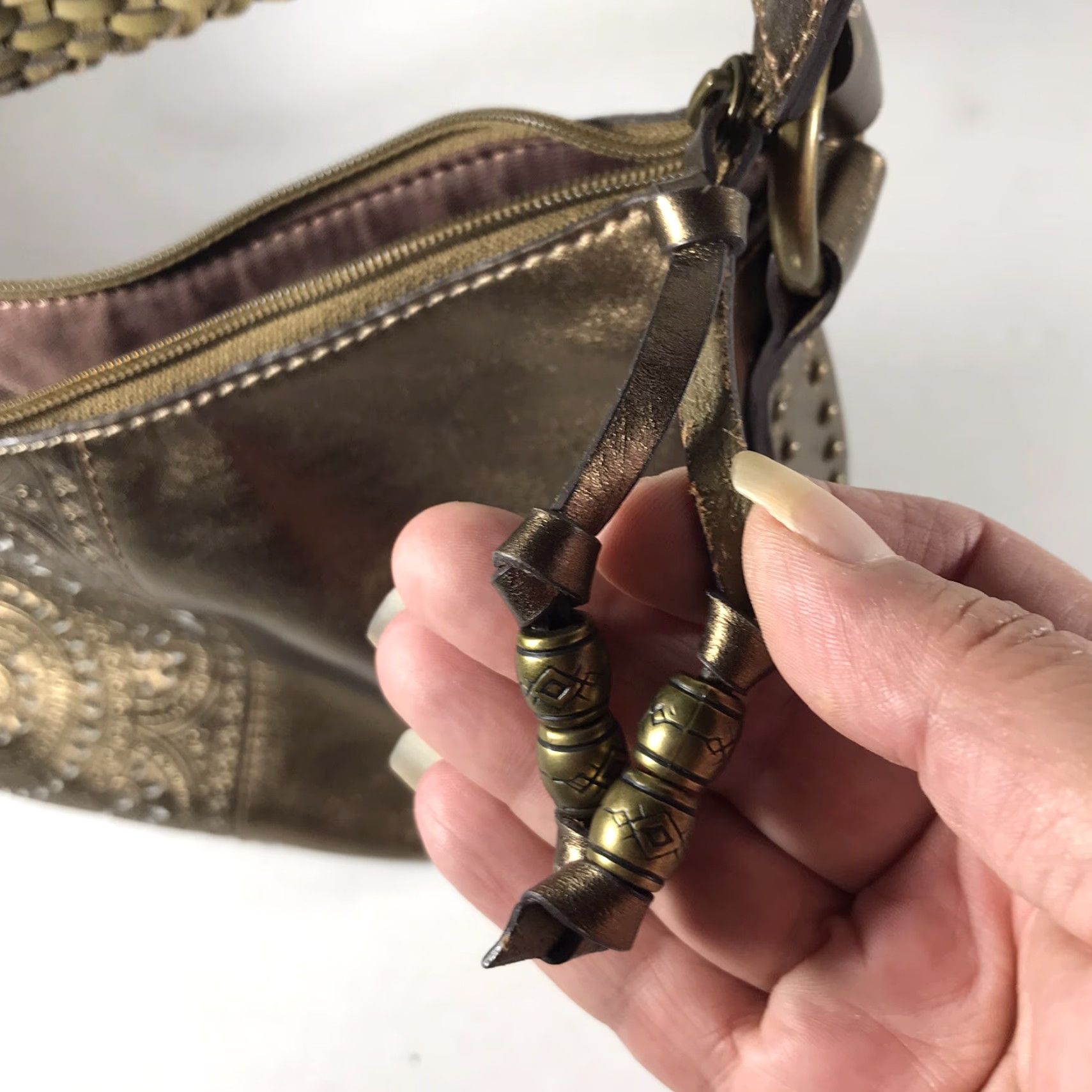 Fossil VINTAGE Fossil Leather Shoulder Bag Aztec Design Women's Medium Bronze Crossbody Casual Size ONE SIZE - 5 Thumbnail