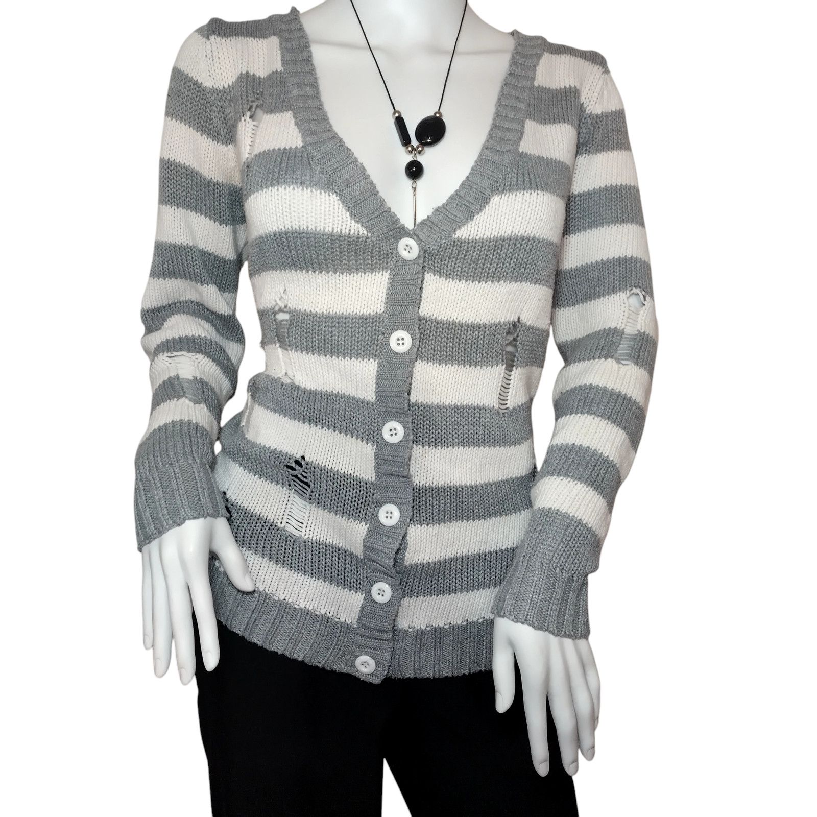 Forever 21 Forever 21 Cardigan Sweater Knit V-Neck Striped Sz MD Size M / US 6-8 / IT 42-44 - 1 Thumbnail