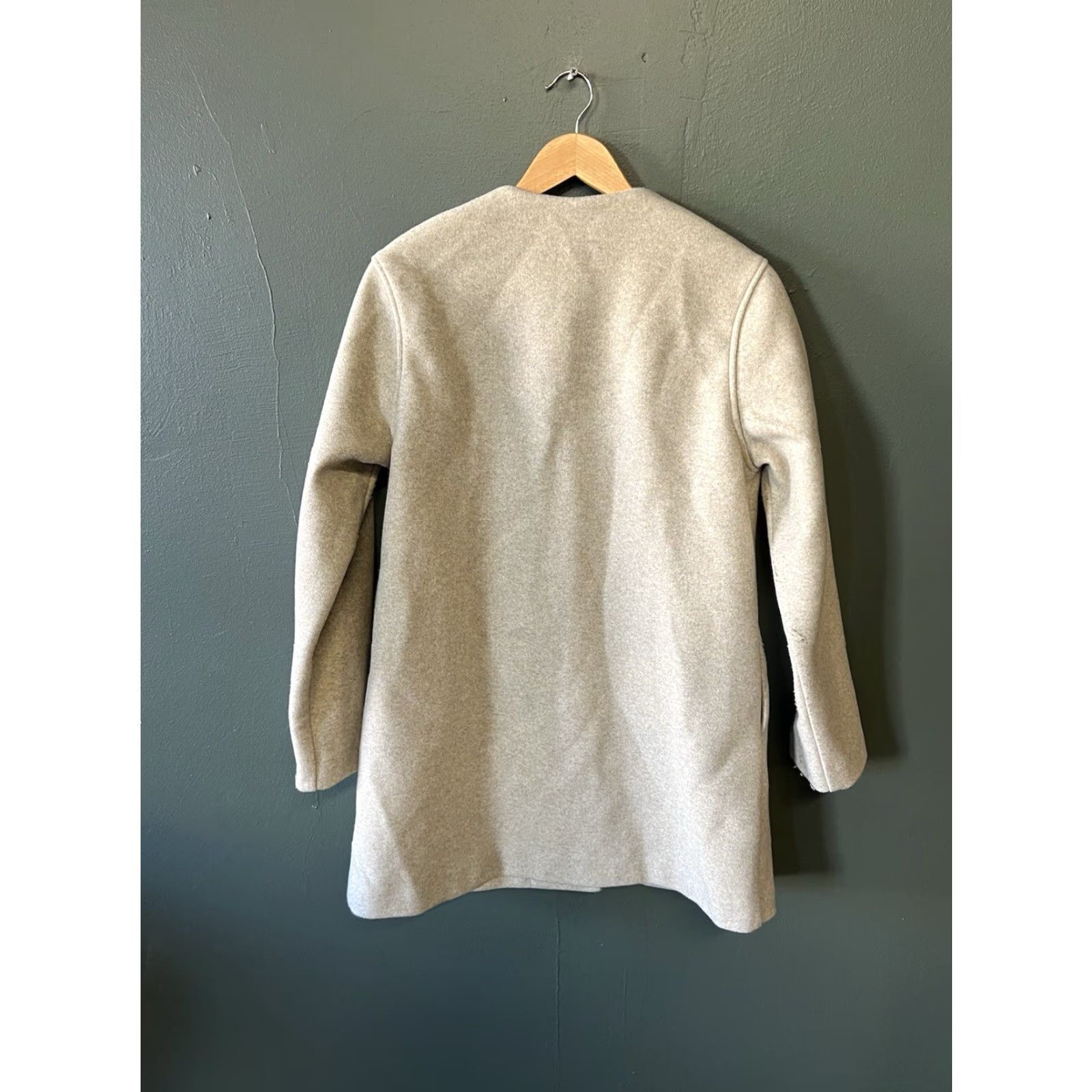 Vintage Oak And Fort Coat Women S Wool Long Zip Beig e Lined Pockets London Oversized Business Formal 90s Bohemian Hipster Size S / US 4 / IT 40 - 2 Thumbnail