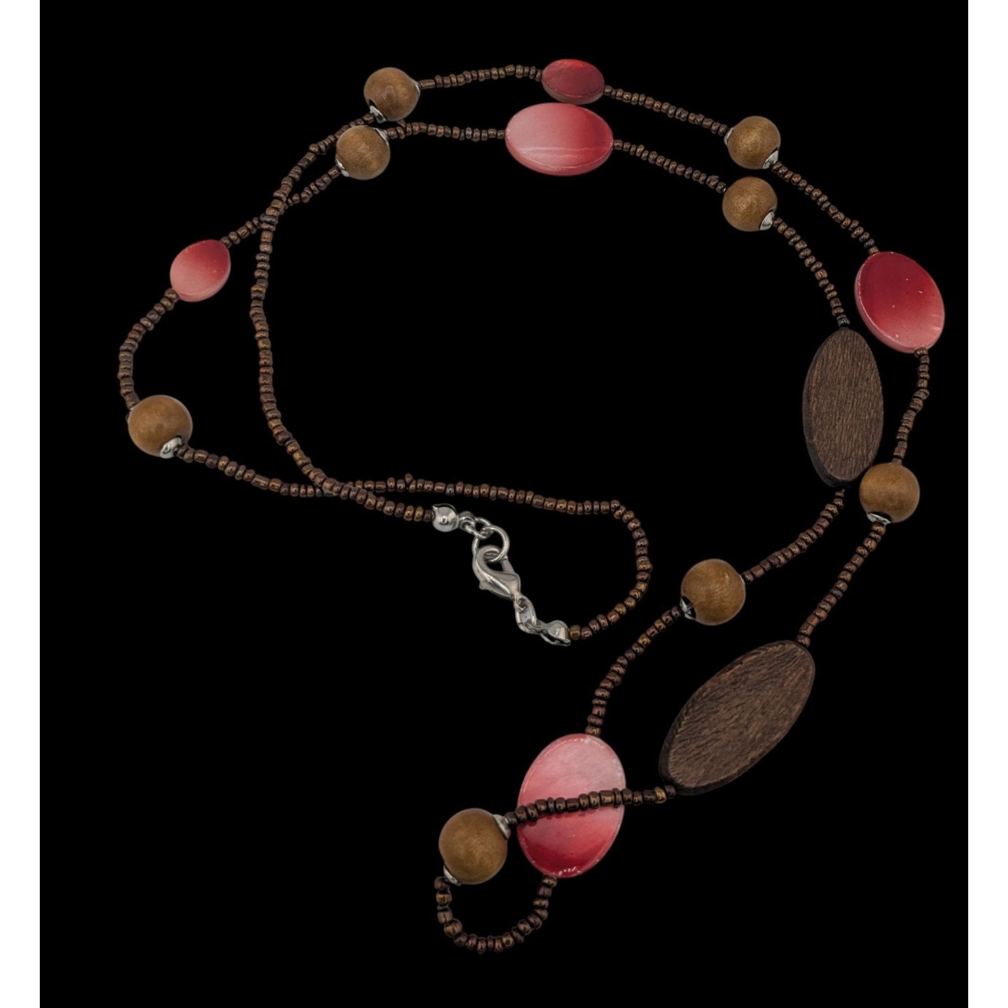 Other Bohemian Brown And Red Glass Beaded Necklace With Wood & She Size ONE SIZE - 3 Thumbnail