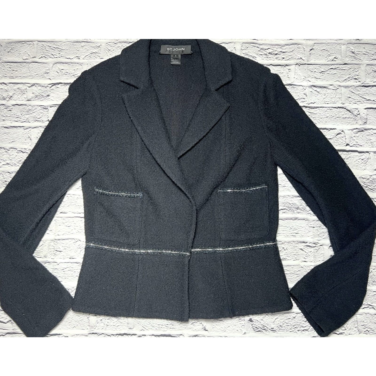 St. John St. John Jacket Size 2 Black Boucle Knit Chain Trim Blazer One Button Collared Long Sleeve Women Size XS / US 0-2 / IT 36-38 - 4 Thumbnail