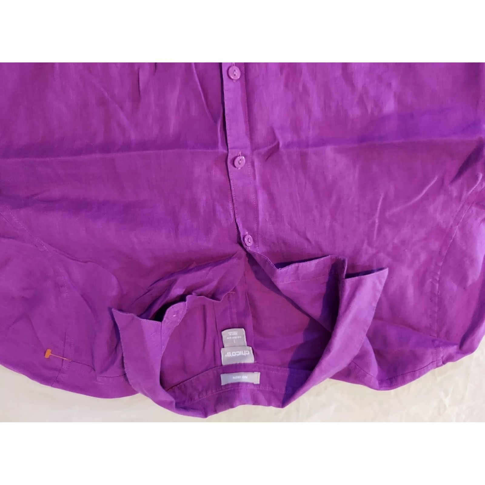 Vintage Womens Chico's Blouse Shirt Linen Purple 1 L Large Button Cotton Dress Shirt Womens Size XS / US 0-2 / IT 36-38 - 2 Thumbnail