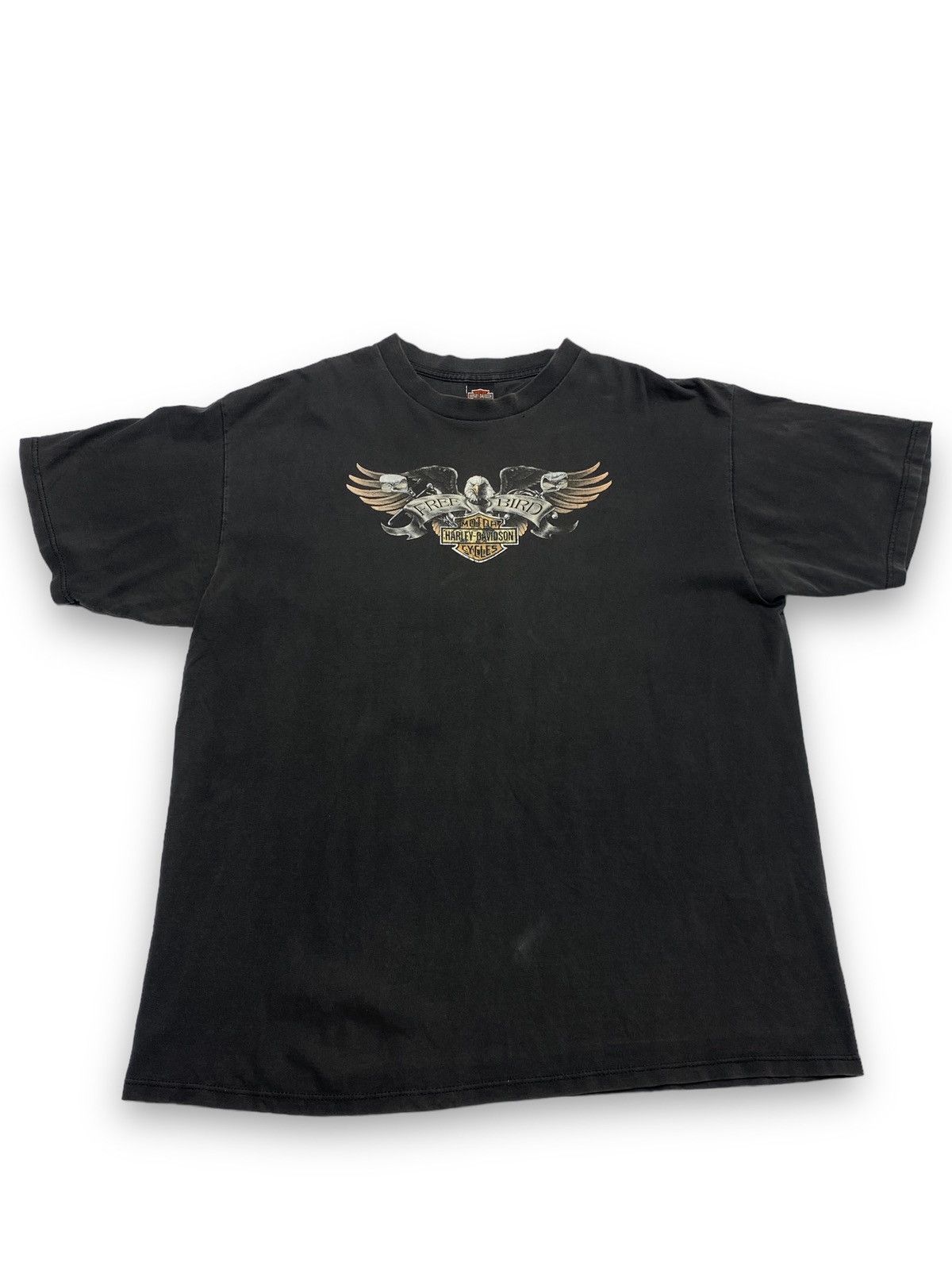 Harley Davidson 90s Vintage HARLEY DAVIDSON Black Faded Big Logo T Shirt Size US XXL / EU 58 / 5 - 2 Thumbnail