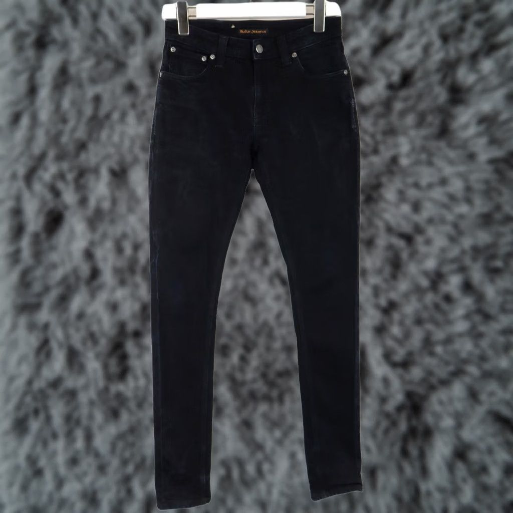 Denime Nudie Skinny Lin Black Black Jeans Men's W29/L32 Dark Blue Denim Zip Fly Size US 29 - 1 Thumbnail