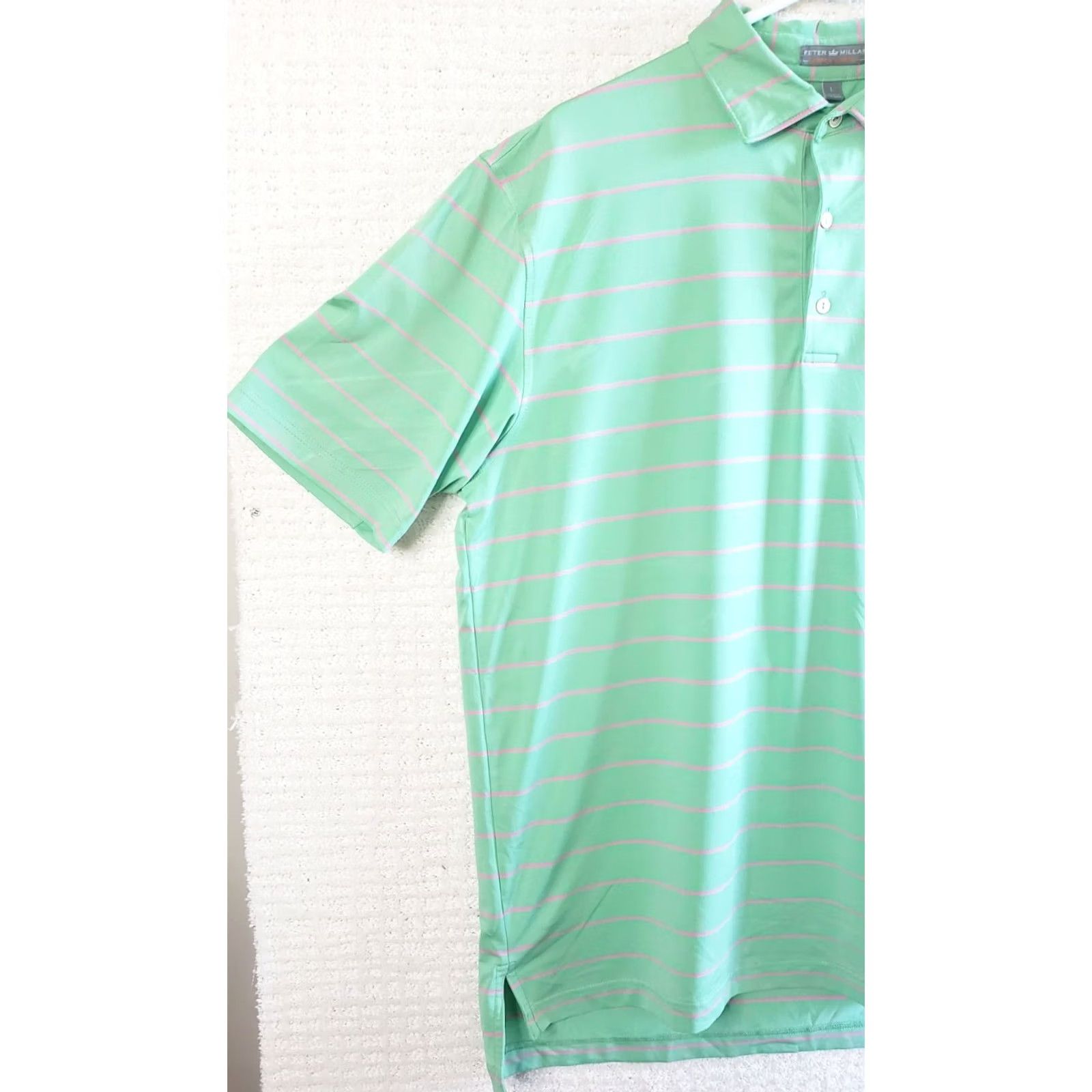 Peter Millar Peter Millar Summer Comfort Golf Polo Shirt Green Pink Stripe Stretch Mens Large Size US L / EU 52-54 / 3 - 4 Thumbnail