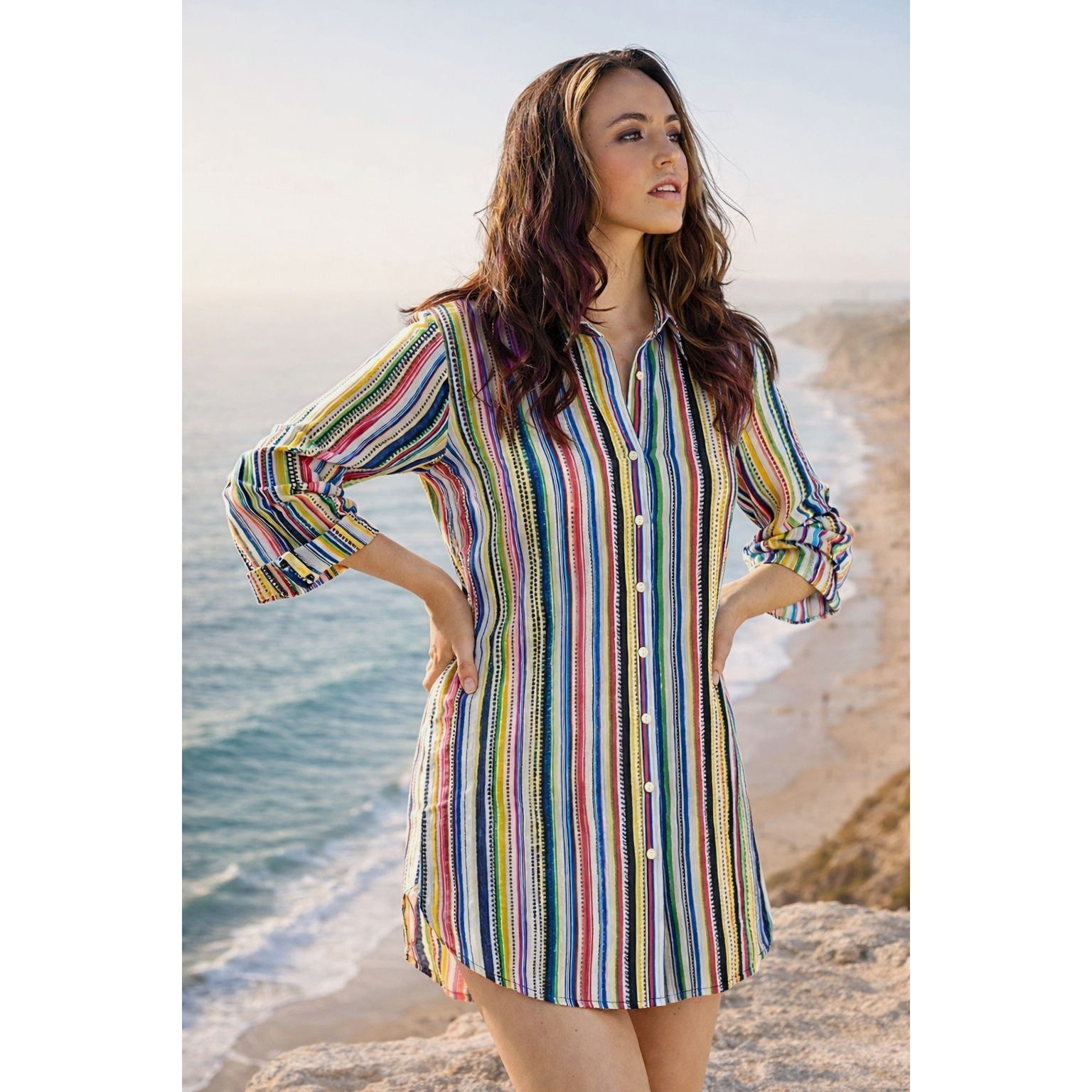 Other Melissa Paige L Multi Color Stripe Shirt Dress Tunic Collar Size L / US 10 / IT 46 - 5 Thumbnail