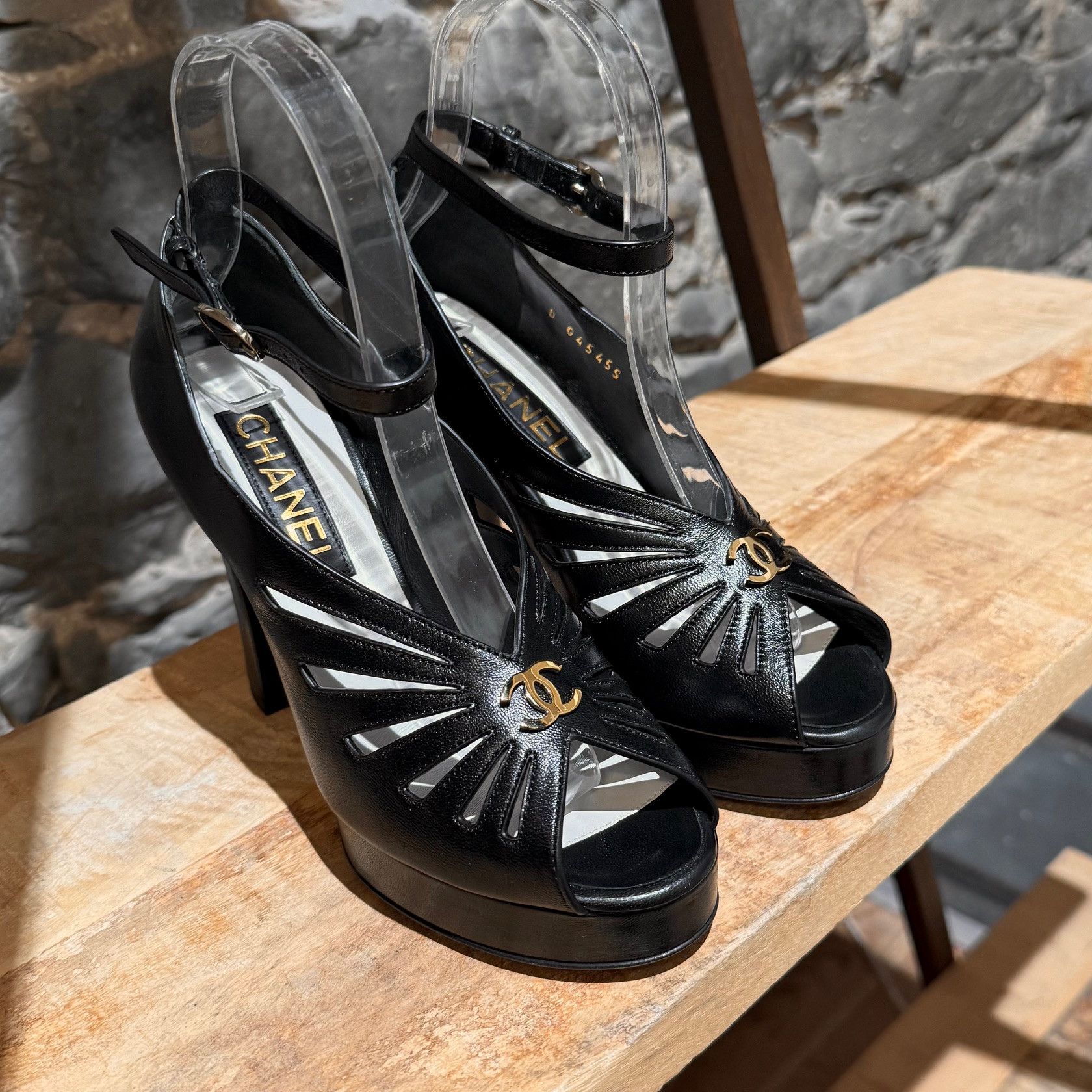 Chanel Chanel 2024 Black Platform Cut Out CC Open Toe Pumps Size US 6 / IT 36 - 4 Thumbnail
