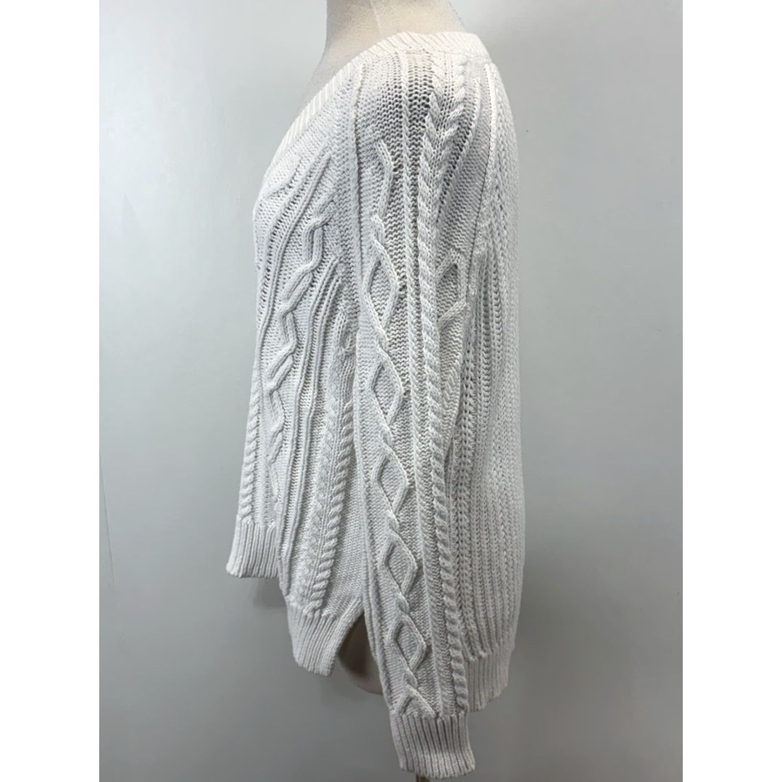 Vintage VINTAGE Sundance Cableknit Sweater Women’s PL White Vneck Fisherman Pullover Knit Cotton Coastal Preppy Classic Size L / US 10 / IT 46 - 2 Thumbnail